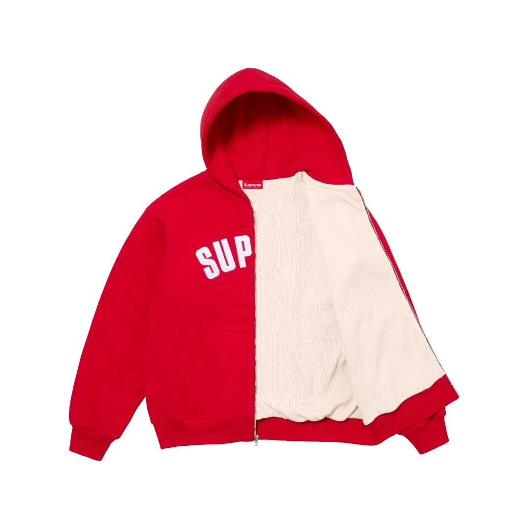 🅿️470 S298 top version SUPREME 24FW ARC THERMAL LINED ZIP UP HOODED heating waffle lining double layer hooded sweatshirt Color: Black Gray Red Royal Blue Size: S/M/L/XL