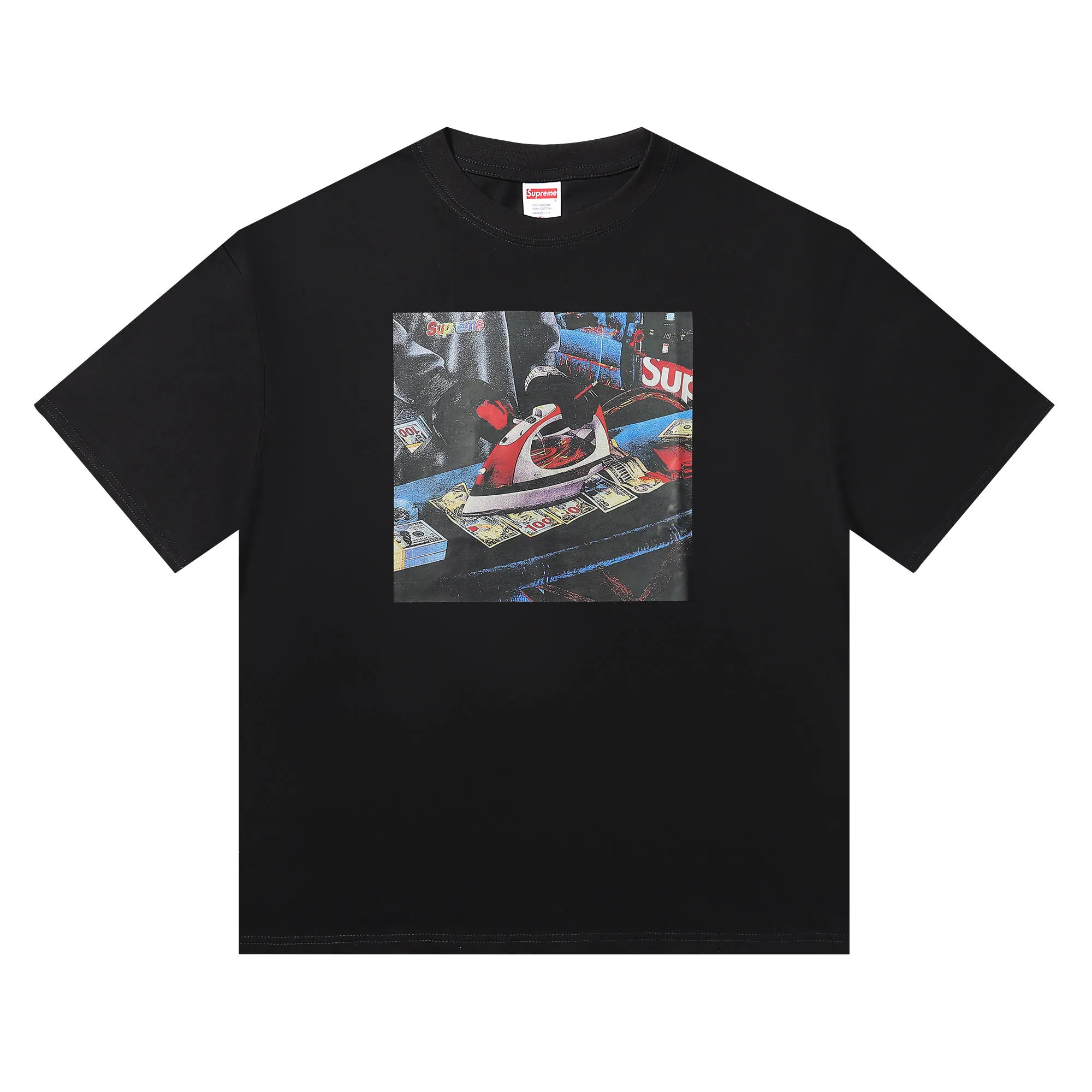 P136 supreme iron dollar white black SMLXL size shoulder width bust length S 52 56 70 M 54 58 72 L 56 60 74 XL 58 62 76