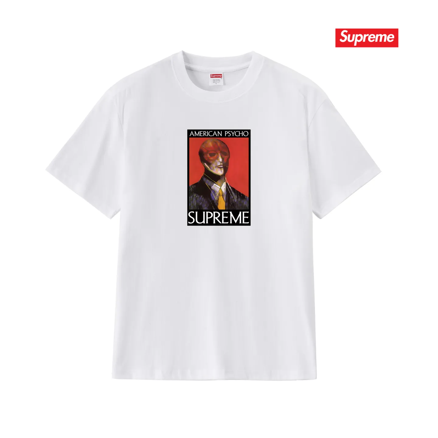 S209 P110💰 SupFW23 WEEK7 AMERICAN PSYCHO TEE letter character pattern round neck short-sleeved T-shirt. Loose fit. Made of 260g combed cotton double yarn. From fabrics to accessories, all three standards are complete and follow ZP. Imported Matsui company's slurry printing will never crack. The whole piece adopts three-needle five-thread technology. The neckline-shoulder seam-sleeve seam is double-lined, which looks more three-dimensional and textured.) The same process as the original version, classic version Feel free to compare zp. The whole piece adopts three-needle five-thread craftsmanship (neckline-shoulder seam-sleeve seam double thread, which looks more three-dimensional and textured). It has the same craftsmanship as the original original, classic version. Color: black, white, light gray, pink, navy. Size: S M L XL XXL