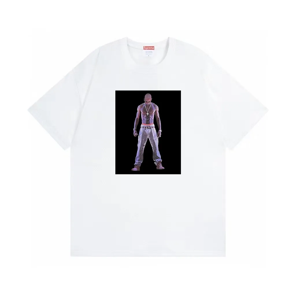 #S122 p110💰 Supreme SS20 Week 1 TupacHologram Tee virtual character short-sleeved T-shirt. Loose fit. Made of 260g combed cotton double yarn. From fabrics to accessories, all three standards are complete and follow ZP. Imported Matsui company slurry printing will never crack. The whole piece is made with three-needle five-thread technology. The neckline-shoulder seam-sleeve seam is double-lined, which looks more three-dimensional and textured.) The same process as the original version, classic version Feel free to compare zp. The whole piece adopts three-needle five-thread craftsmanship (neckline-shoulder seam-sleeve seam double thread, which looks more three-dimensional and textured). It has the same craftsmanship as the genuine original, classic version. Color: Black White Red Orange Yellow Size: S M L XL XXL