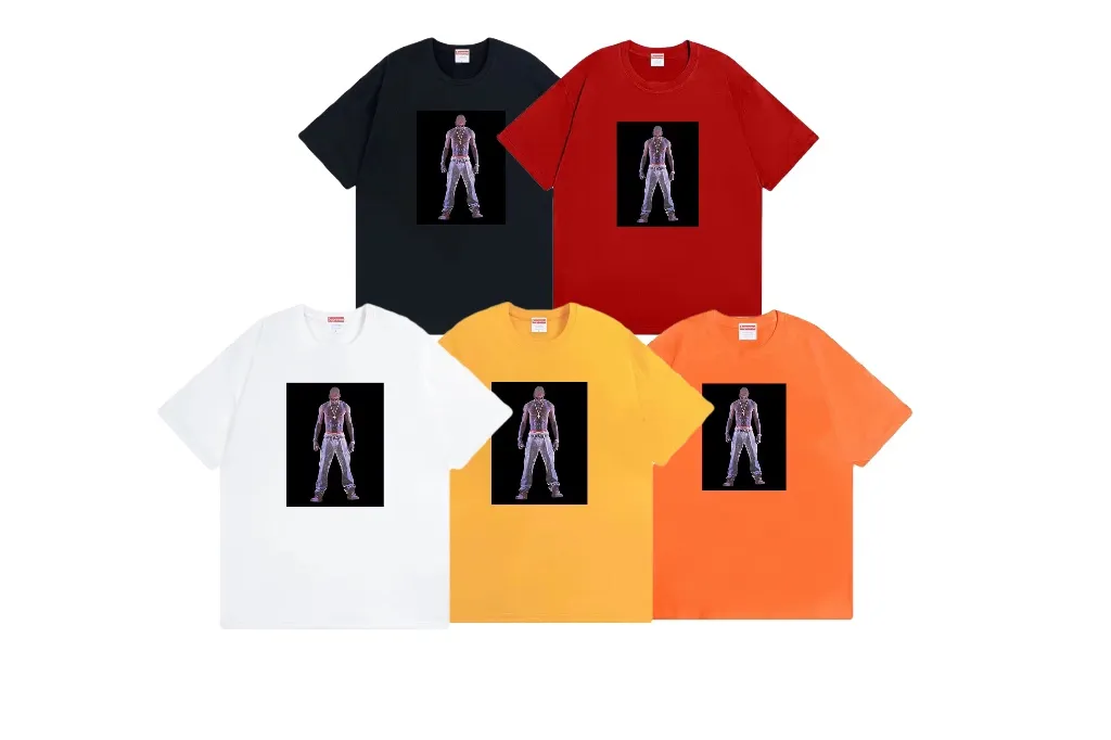 #S122 p110💰 Supreme SS20 Week 1 TupacHologram Tee virtual character short-sleeved T-shirt. Loose fit. Made of 260g combed cotton double yarn. From fabrics to accessories, all three standards are complete and follow ZP. Imported Matsui company slurry printing will never crack. The whole piece is made with three-needle five-thread technology. The neckline-shoulder seam-sleeve seam is double-lined, which looks more three-dimensional and textured.) The same process as the original version, classic version Feel free to compare zp. The whole piece adopts three-needle five-thread craftsmanship (neckline-shoulder seam-sleeve seam double thread, which looks more three-dimensional and textured). It has the same craftsmanship as the genuine original, classic version. Color: Black White Red Orange Yellow Size: S M L XL XXL