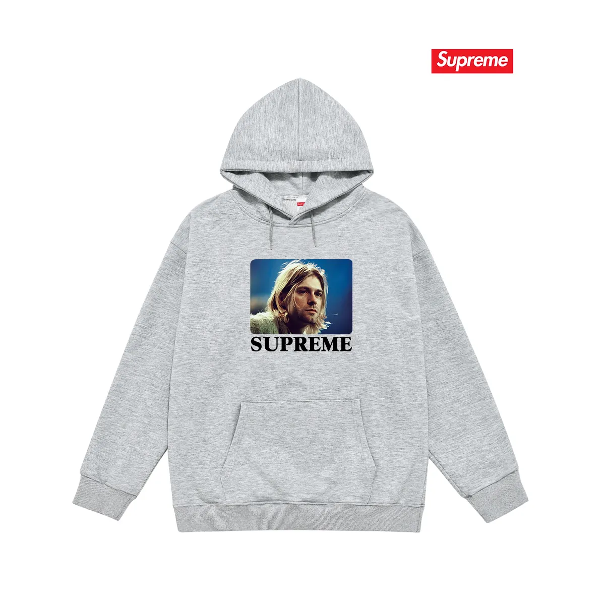 Style No. S2127 #terry P160💰 Velvet P170💰 Supreme SS23 Week1 KURTCOBAINTEE Kurt Cobain printed hooded sweatshirt Made of 400g large terry 430g silver fox velvet (drop shoulder large version) fabric, soft texture and no pilling Imported environmentally friendly printing glue The pattern is bright and three-dimensional Quality 💥Same style for men and women The upper body is trendy Color: black white gray Size: S M L XL XXL