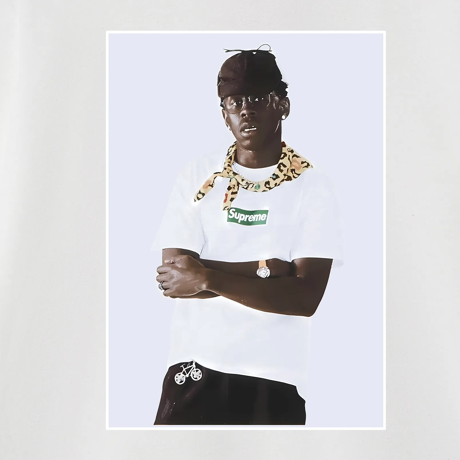 Style No. S1084 #terry p150💰 Velvet 160💰 Supreme FW24 Tyler The Creator Tee Portrait Printed Round Neck Sweater Made of 400g large terry (drop shoulder large version) fabric, soft and non-pilling texture, imported environmentally friendly printing glue, bright and three-dimensional pattern, quality 💥unisex style, trendy upper body, color: black, white, gray, size: S M L XL XXL