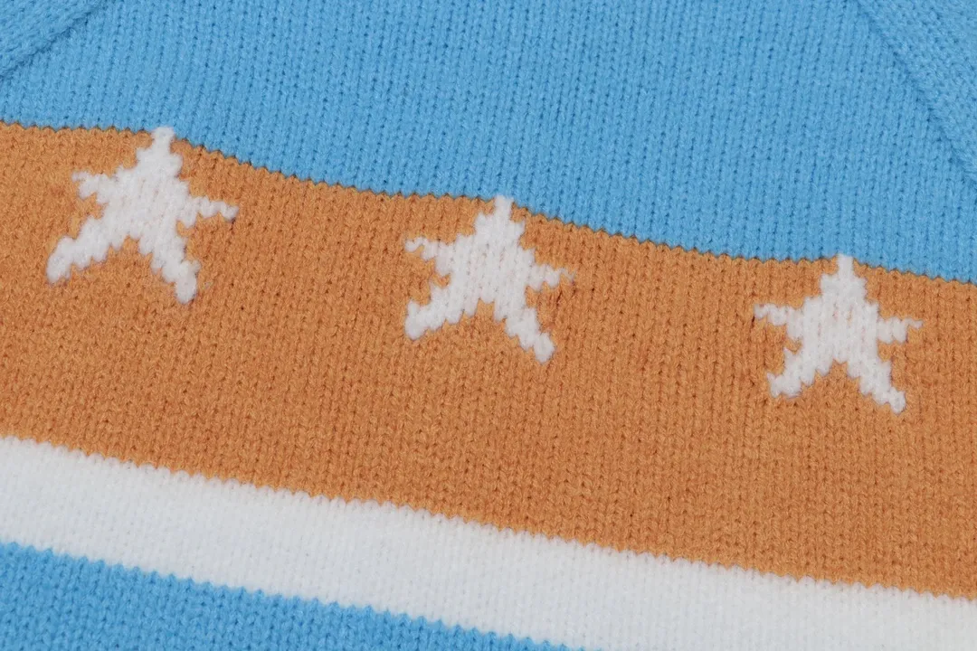 P300 Sup supreme chest striped five-pointed star jacquard crew neck sweater Color: black blue green Size: S M L XL XXL