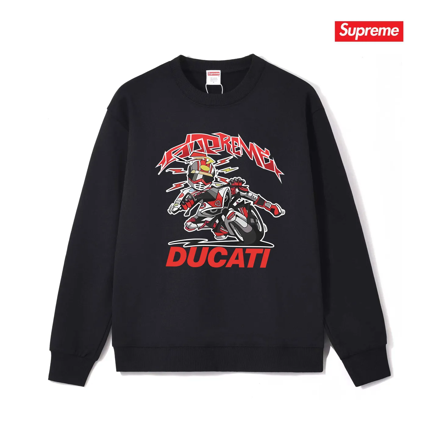 Style No. S1135 #terry p150💰 Velvet 160💰 Supreme Ducati co-branded motorcycle letter print round neck sweatshirt Made of 400 grams of large terry (drop shoulder large version) fabric, soft texture and no pilling Imported environmentally friendly printing glue The pattern is bright and three-dimensional Quality💥Same style for men and women The upper body is trendy Color: black white gray Size: S M L XL XXL