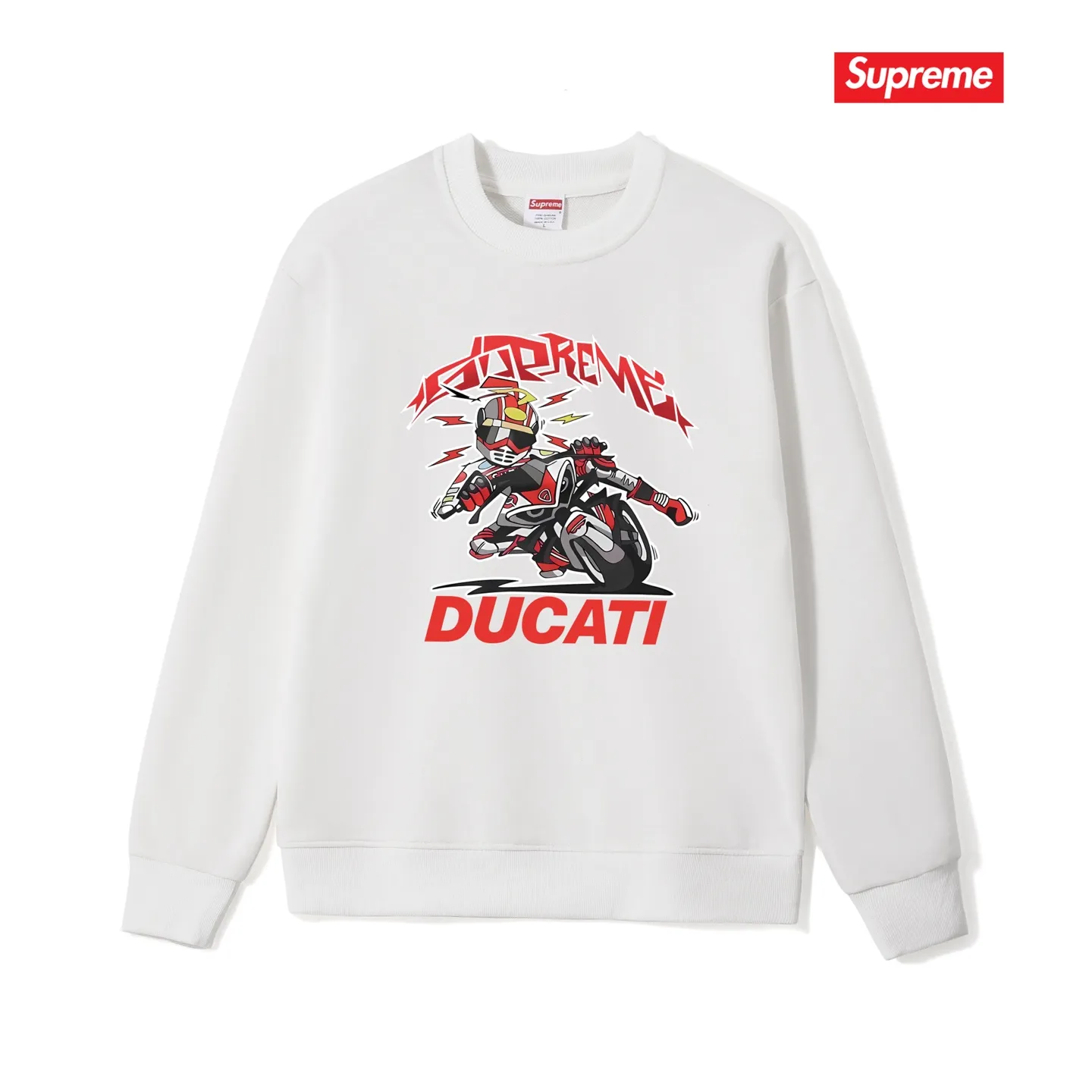 Style No. S1135 #terry p150💰 Velvet 160💰 Supreme Ducati co-branded motorcycle letter print round neck sweatshirt Made of 400 grams of large terry (drop shoulder large version) fabric, soft texture and no pilling Imported environmentally friendly printing glue The pattern is bright and three-dimensional Quality💥Same style for men and women The upper body is trendy Color: black white gray Size: S M L XL XXL
