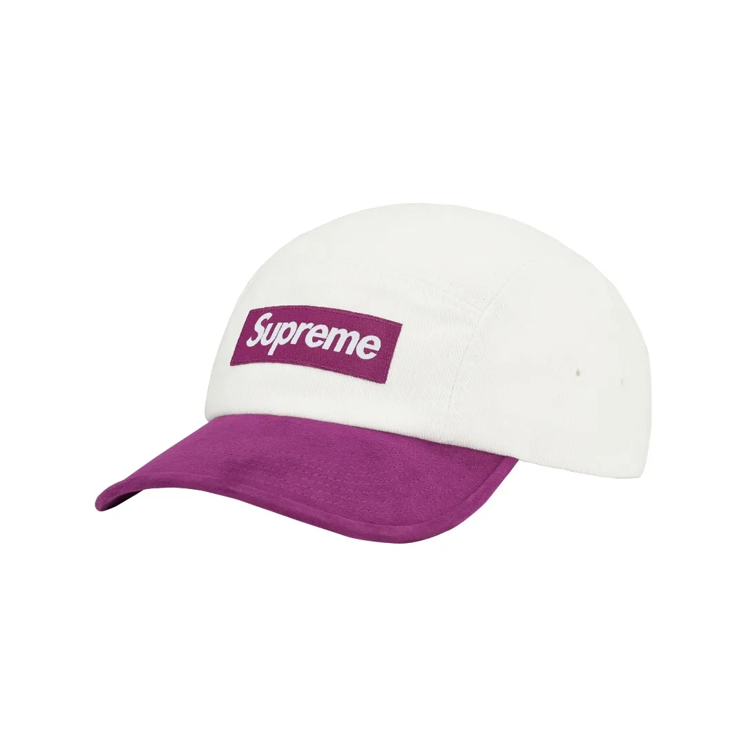 S334💰p130 Supreme 23ss SUEDE VISOR CAMP CAP Color-blocked suede tannin curved brim baseball cap Color: Aqua blue Washed black (denim denim fabric) Pink White Black Army Green (suede fabric)