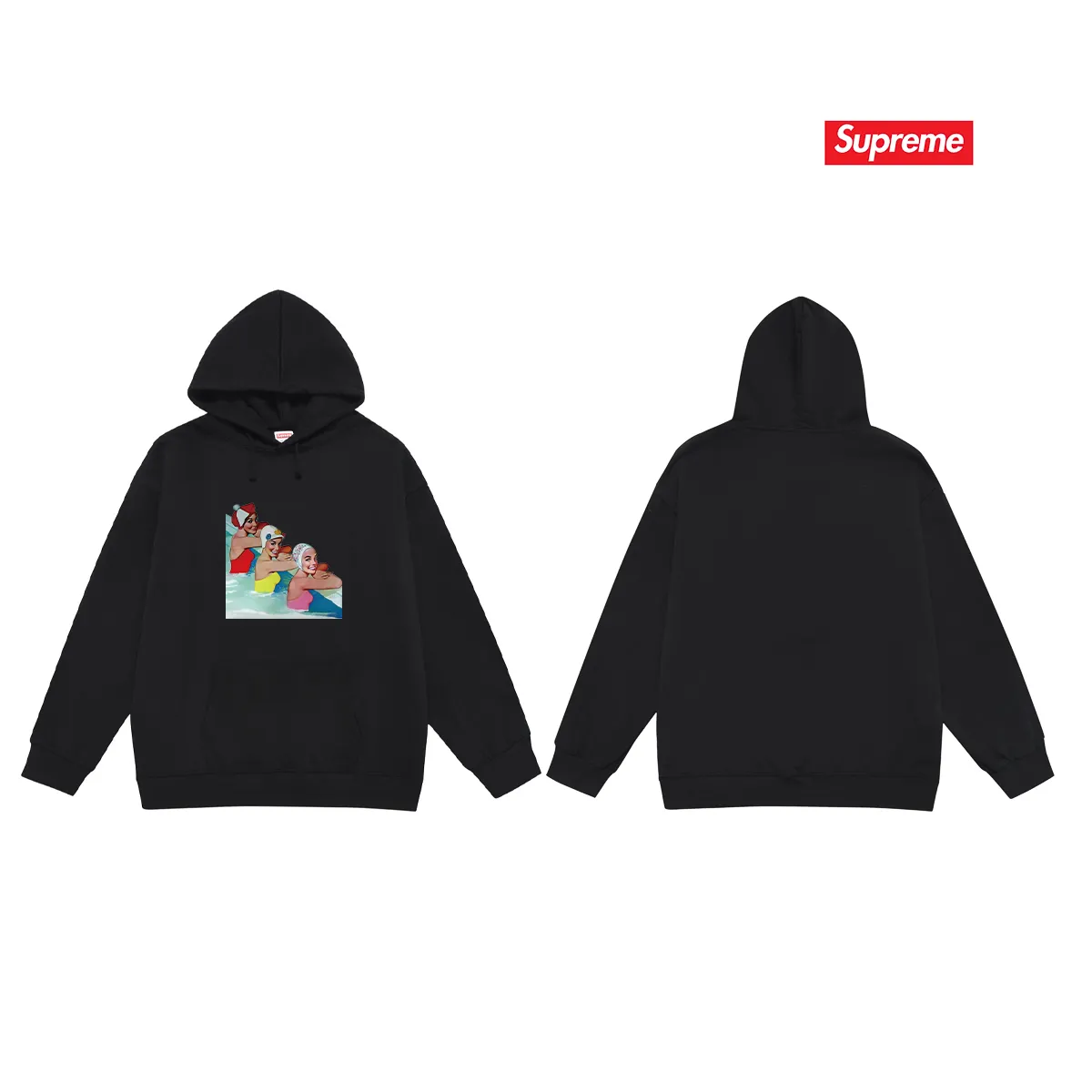 Style number S2187 #terry P160💰 plus fleece P170💰 Sup trendy pool beauty print hooded sweatshirt made of 400g large terry 430g silver fox velvet (drop shoulder large version) fabric, soft and non-pilling, imported environmentally friendly printing glue, bright and three-dimensional pattern, quality 💥same style for men and women, the upper body is fashionable Color: black white gray Size: S M L XL XXL
