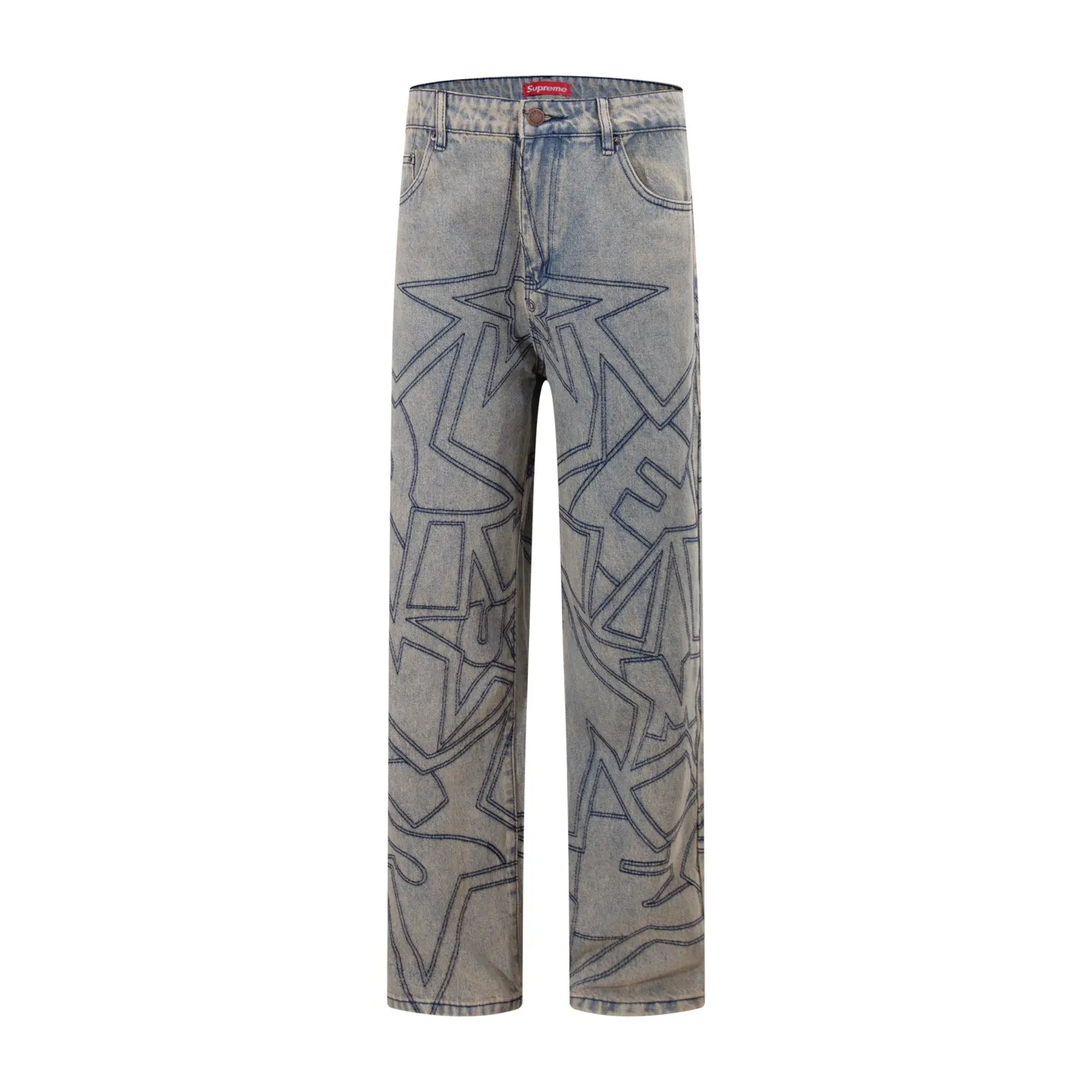P260 model number: H88 Supreme & SS25 Paris-limited five-pointed star jeans for the opening season. Large R embroidered color jeans. Styles with different wash textures are very friendly to people with thin legs and thick legs. The slightly flared version is very flattering to the leg shape. Moderate length that never goes out of style, easy to match with casual, basic styling for various styles, a must-have in the wardrobe! The fabric is stiff but also makes the upper body soft without losing texture. The washing process is even more perfect. It is a must-have item for everyone! ! ! Washed wheat, hang tag, pants label, three labels complete Size: 30-32-34-36 Color: blue