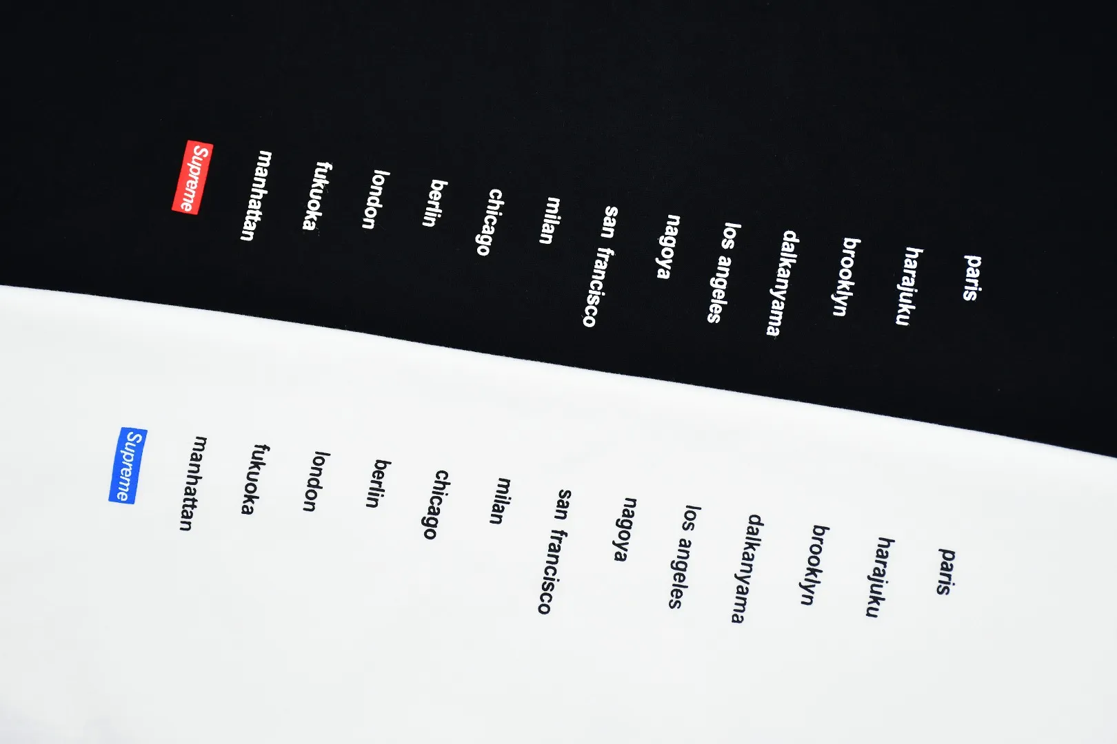 S222💰p130 Top version Supreme 23SS LOCATION TEE store city logo slogan printed short-sleeved T-shirt + using cylindrical seamless technology (original technology, no gaps on the sides of the clothes) The fabrics are all custom-woven and dyed, 280g weight, 100% cotton, cylindrical fabric. Cylindrical fabric is knitted fabric woven with a cylinder loom. The needles are distributed in a cylindrical shape on the fuselage. The gray fabric is a large cylinder that needs to be opened and shaped before it can be used further. There are no slits on the side of the clothes, so there is no washing label on the side of ordinary short-sleeves. There is only one collar label behind the neck. The printing is printed with thermosetting ink, also known as plastic. Ink, or self-adhesive ink, contains ingredients: mainly composed of polyvinyl chloride (PVC) and phthalates. PVC and phthalates, fixatives, stabilizers, and thickeners are mixed to form a thermal ink. Solid ink is not the digital direct printing advertised on the market. The printing texture of thermoset ink is something that digital direct printing cannot achieve. The collar label has a watermark anti-counterfeiting effect, a real anti-counterfeiting layer, a probability of passing the version, and a high probability of passing the original packaging picture. Customized full set of accessories Size: S-XL