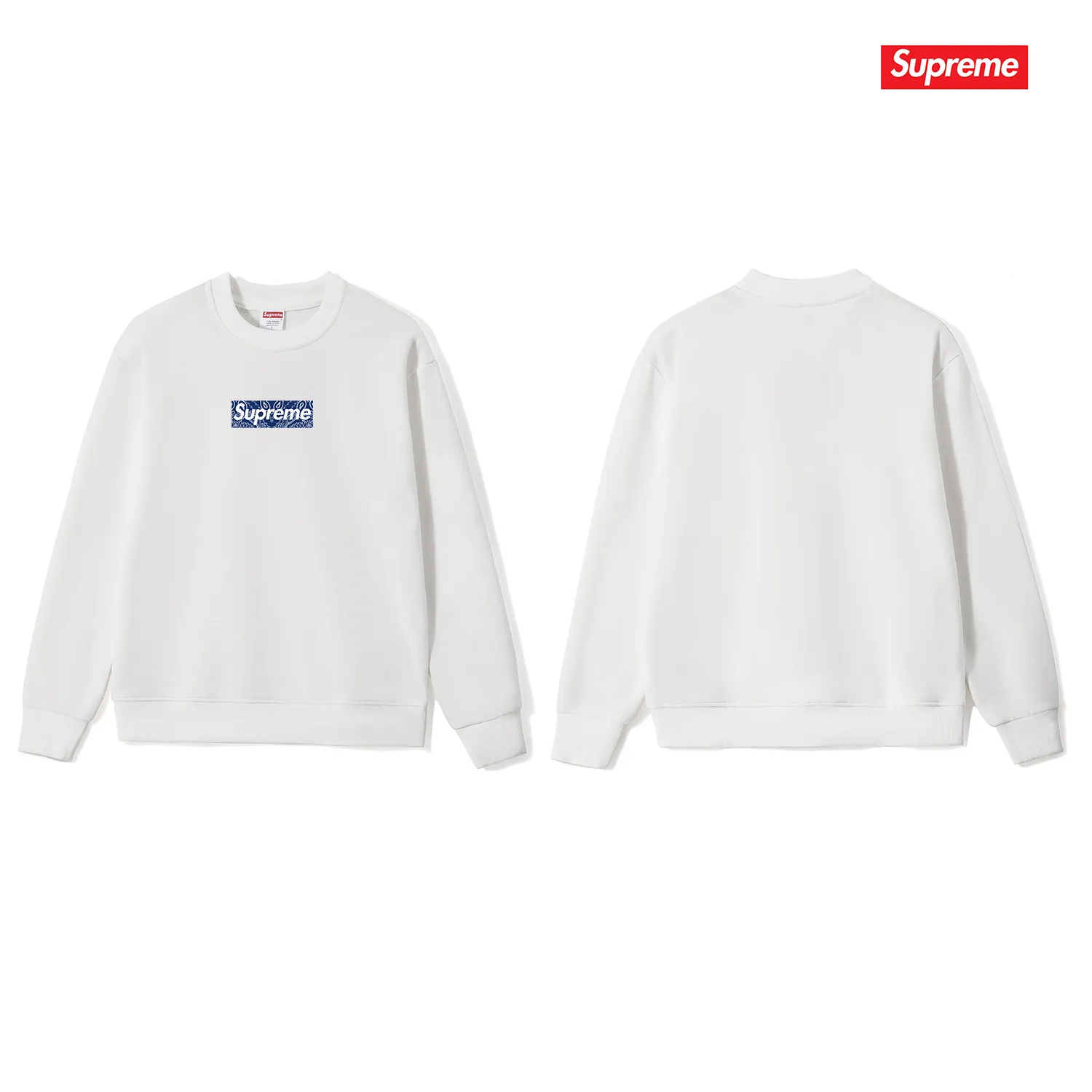 Style No. S1049 #terry p150💰 Velvet 160💰 Supreme Week 17 Bandana Box Logo Tee Cashew flower logo round neck sweatshirt Made of 400 grams of large terry (drop shoulder large version) fabric, soft texture and no pilling Imported environmentally friendly printing glue The pattern is bright and three-dimensional Quality 💥Same style for men and women The upper body is fashionable Color: black white gray Size: S M L XL XXL