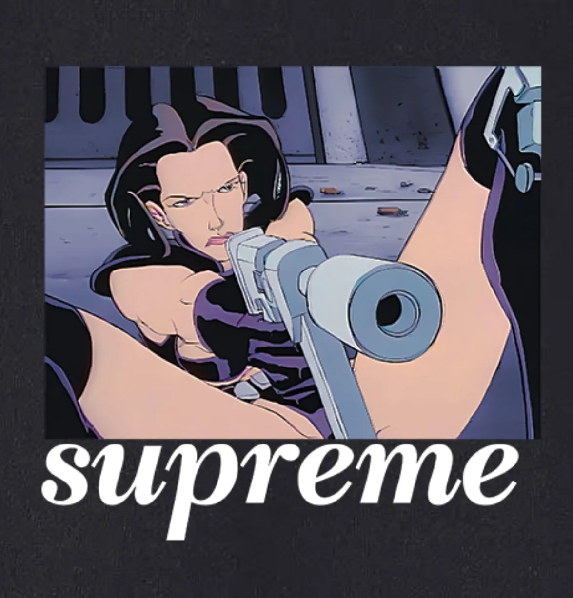 Style No. S1097 #terry p150💰 Velvet 160💰 Supreme SS22 Week6 xAeon Flux joint model Gun Tee Magic Warrior cartoon letter print round neck sweatshirt Made of 400 grams of large terry (off-shoulder large version) fabric, soft texture and no pilling Imported environmentally friendly printing glue The pattern is bright and three-dimensional Quality 💥Same style for men and women The upper body is trendy Color: black white gray Size: S M L XL XXL