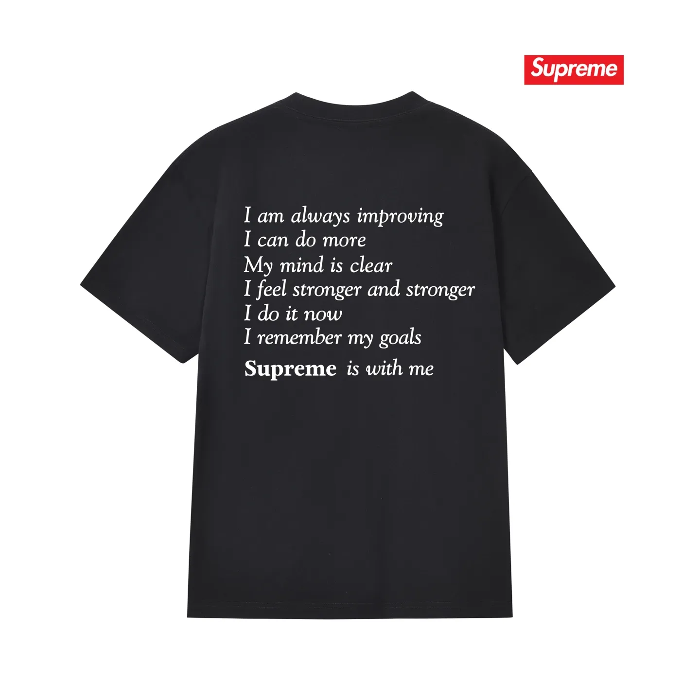 S233 P110💰 Supreme Week 1 Stay Positive Tee Stay Positive English printed round neck short-sleeved American trendy T-shirt. Same style for men and women. Loose fit. Made of 260g combed cotton double yarn. All three standards are complete from fabrics to accessories. ZP. Imported Matsui company's slurry printing will never crack. The whole piece adopts three-needle five-thread technology. The collar-shoulder seam-sleeve seam is double-lined, which looks more three-dimensional and textured.) The same process as the original version, classic version Feel free to compare zp. The whole piece adopts three-needle five-thread craftsmanship (neckline-shoulder seam-sleeve seam double thread, which looks more three-dimensional and textured). It has the same craftsmanship as the original original, classic version. Color: black, white, light gray, pink, navy. Size: S M L XL XXL