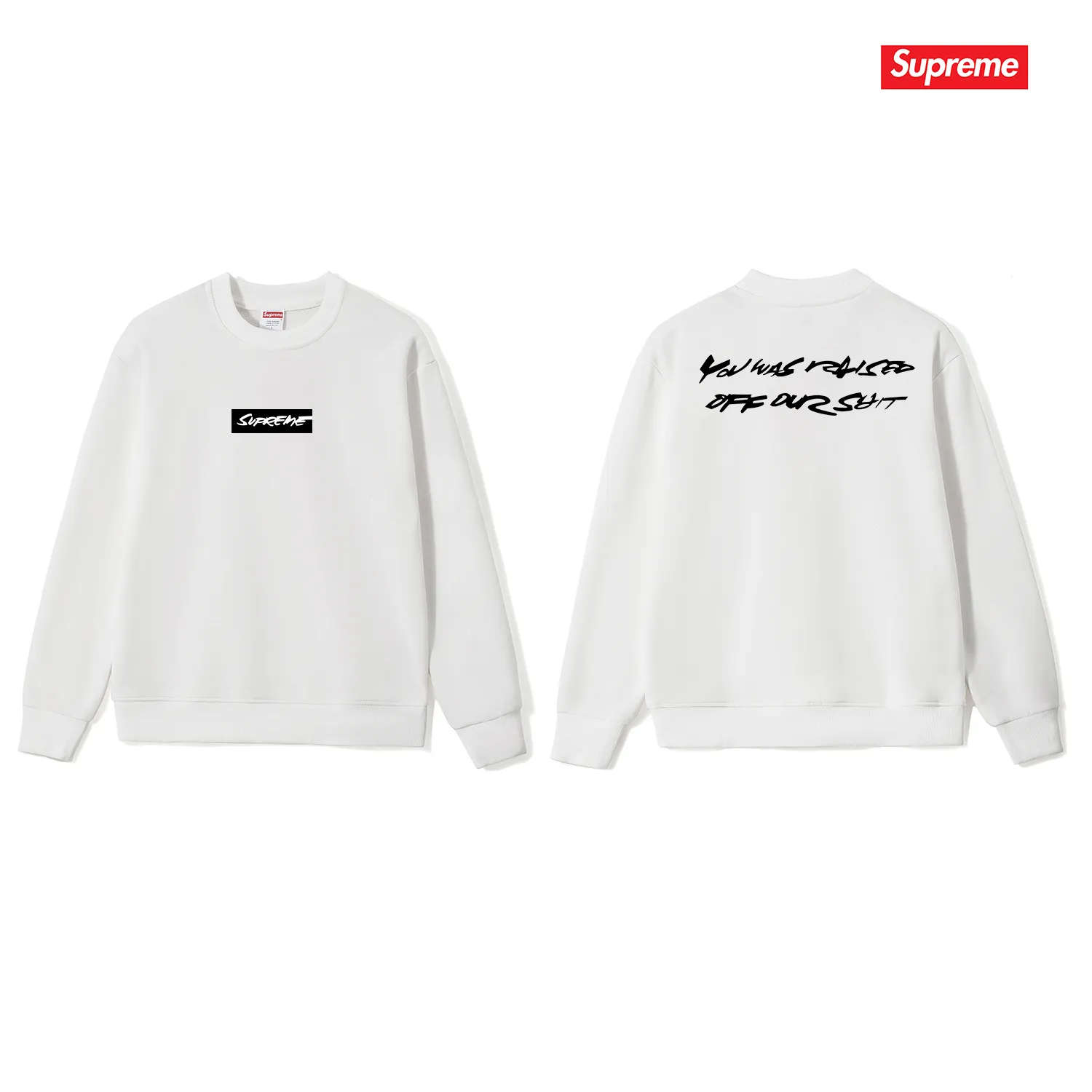 Style No. S1081 #terry p150💰 Velvet 160💰 Supreme x Futura joint model SS24 WEEK1 Letter Logo printed round neck sweatshirt Made of 400 grams of large terry (drop shoulder large version) fabric, soft texture and no pilling Imported environmentally friendly printing glue The pattern is bright and three-dimensional Quality 💥Same style for men and women The upper body is trendy Color: black white gray Size: S M L XL XXL