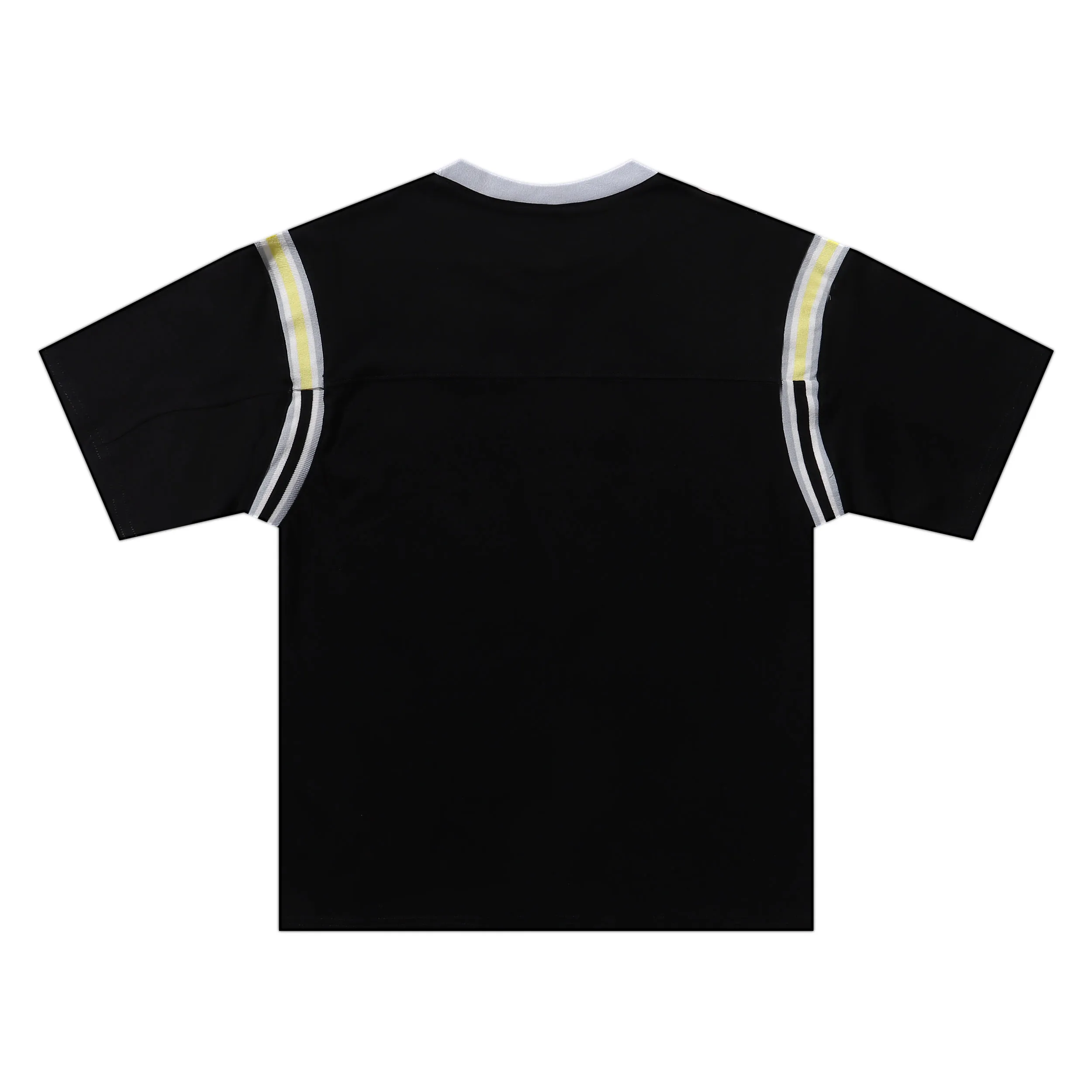 P170 Supreme SS25 WEEK8 Split S/S Football Top patchwork pattern ribbed round neck short-sleeved American fashion football jersey, same style for men and women, black smlxl size shoulder width chest length S 46 52 68 M 47 54 70 L 48 56 72 XL 49 58 74
