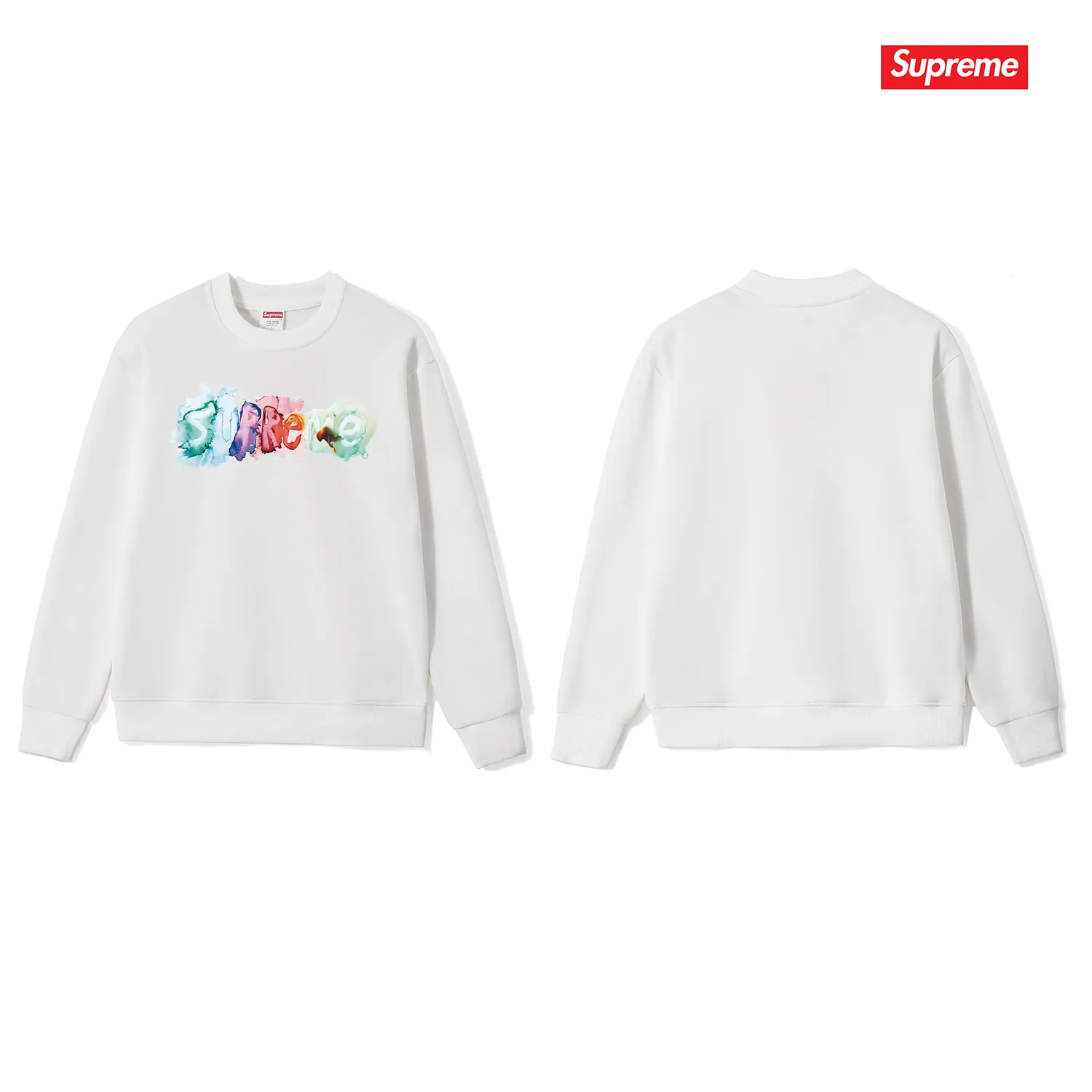Style No. S1099 #terryp150💰 Velvet 160💰 SupremeSS23 Week1 WATERCOLORTEE watercolor logo printed round neck sweatshirt Made of 400g large terry (drop shoulder large version) fabric, soft texture and no pilling Imported environmentally friendly printing glue The pattern is bright and three-dimensional Quality 💥 Same style for men and women The upper body is trendy Color: black white gray Size: S M L XL XXL