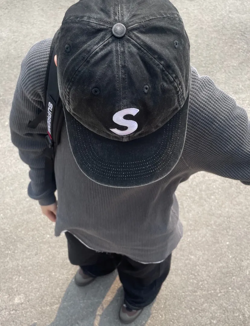 N142💰p136 Sup 90SS Pigment Coated S Logo 6-Panel Large S embroidery washed distressed peaked baseball cap black off-white green blue red
