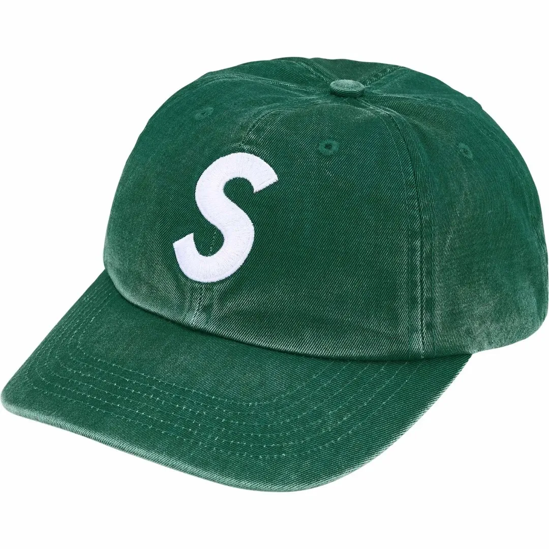 N142💰p136 Sup 90SS Pigment Coated S Logo 6-Panel Large S embroidery washed distressed peaked baseball cap black off-white green blue red