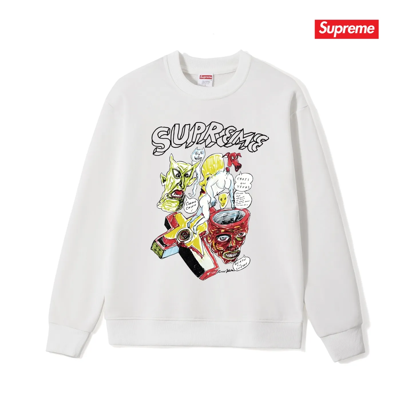 Style No. S1089 #terry p150💰 Velvet 160💰 Supreme Week 12 x Daniel Johnston joint model artistic print round neck sweatshirt Made of 400 grams of large terry (drop shoulder large version) fabric, soft texture and no pilling Imported environmentally friendly printing glue The pattern is bright and three-dimensional Quality💥Same style for men and women The upper body is trendy Color: black white gray Size: S M L XL XXL