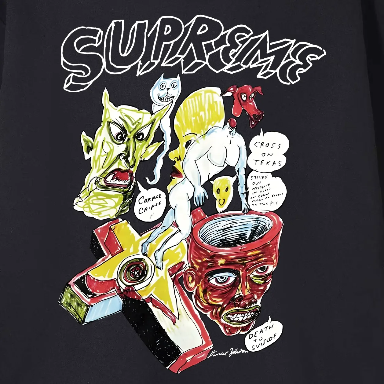 Style No. S1089 #terry p150💰 Velvet 160💰 Supreme Week 12 x Daniel Johnston joint model artistic print round neck sweatshirt Made of 400 grams of large terry (drop shoulder large version) fabric, soft texture and no pilling Imported environmentally friendly printing glue The pattern is bright and three-dimensional Quality💥Same style for men and women The upper body is trendy Color: black white gray Size: S M L XL XXL