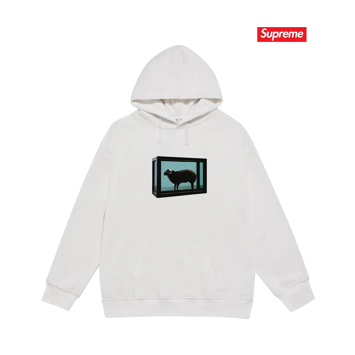 Style number S2143 #terry P160💰 plus fleece P170💰 SUPREME retro niche trendy brand sheep print hooded sweatshirt made of 400g large terry 430g silver fox velvet (off-shoulder large version) fabric, soft texture and no pilling, imported environmentally friendly printing glue, bright and three-dimensional pattern, quality 💥same style for men and women, the upper body is trendy Color: black white gray Size: S M L XL XXL