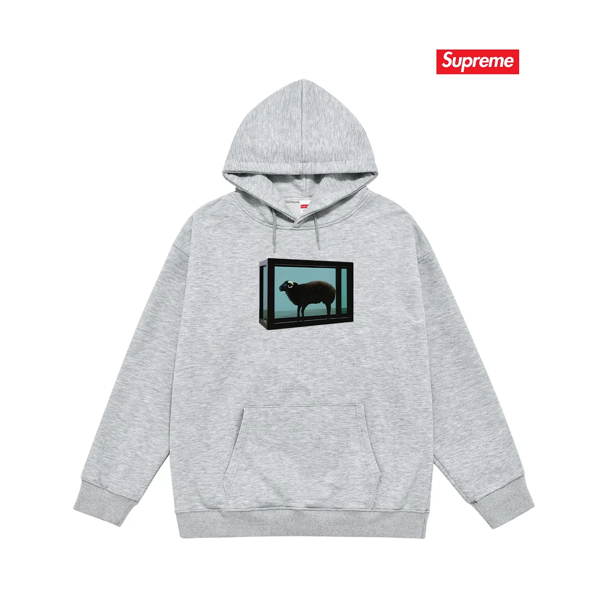 Style number S2143 #terry P160💰 plus fleece P170💰 SUPREME retro niche trendy brand sheep print hooded sweatshirt made of 400g large terry 430g silver fox velvet (off-shoulder large version) fabric, soft texture and no pilling, imported environmentally friendly printing glue, bright and three-dimensional pattern, quality 💥same style for men and women, the upper body is trendy Color: black white gray Size: S M L XL XXL