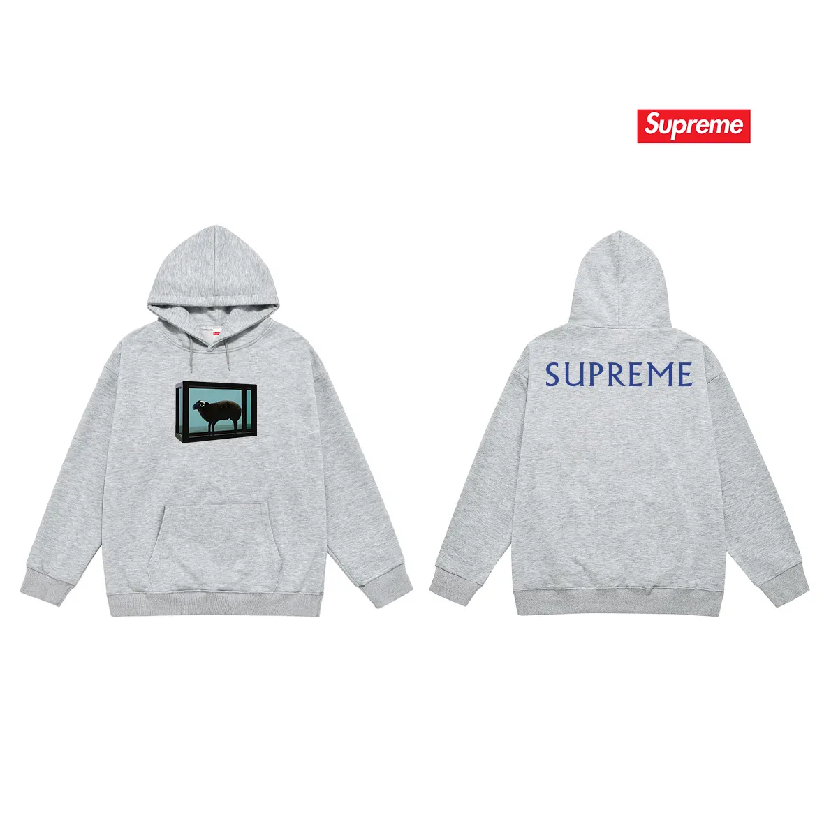 Style number S2143 #terry P160💰 plus fleece P170💰 SUPREME retro niche trendy brand sheep print hooded sweatshirt made of 400g large terry 430g silver fox velvet (off-shoulder large version) fabric, soft texture and no pilling, imported environmentally friendly printing glue, bright and three-dimensional pattern, quality 💥same style for men and women, the upper body is trendy Color: black white gray Size: S M L XL XXL