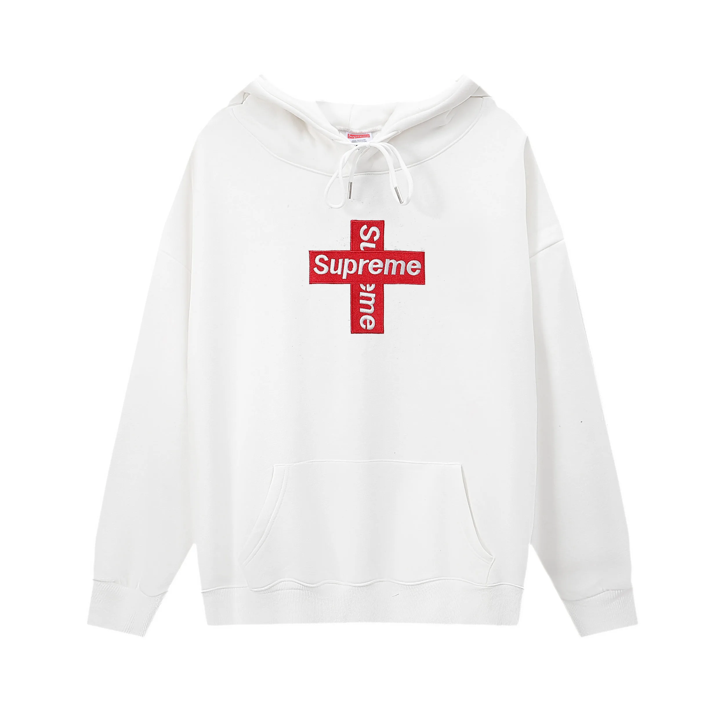 P218 sup cross embroidery velvet hooded sweatshirt black white gray SMLXL size chart size S M L XL bust 60 62 64 66 length 70 72 74 76 shoulder width 58 60 62 64
