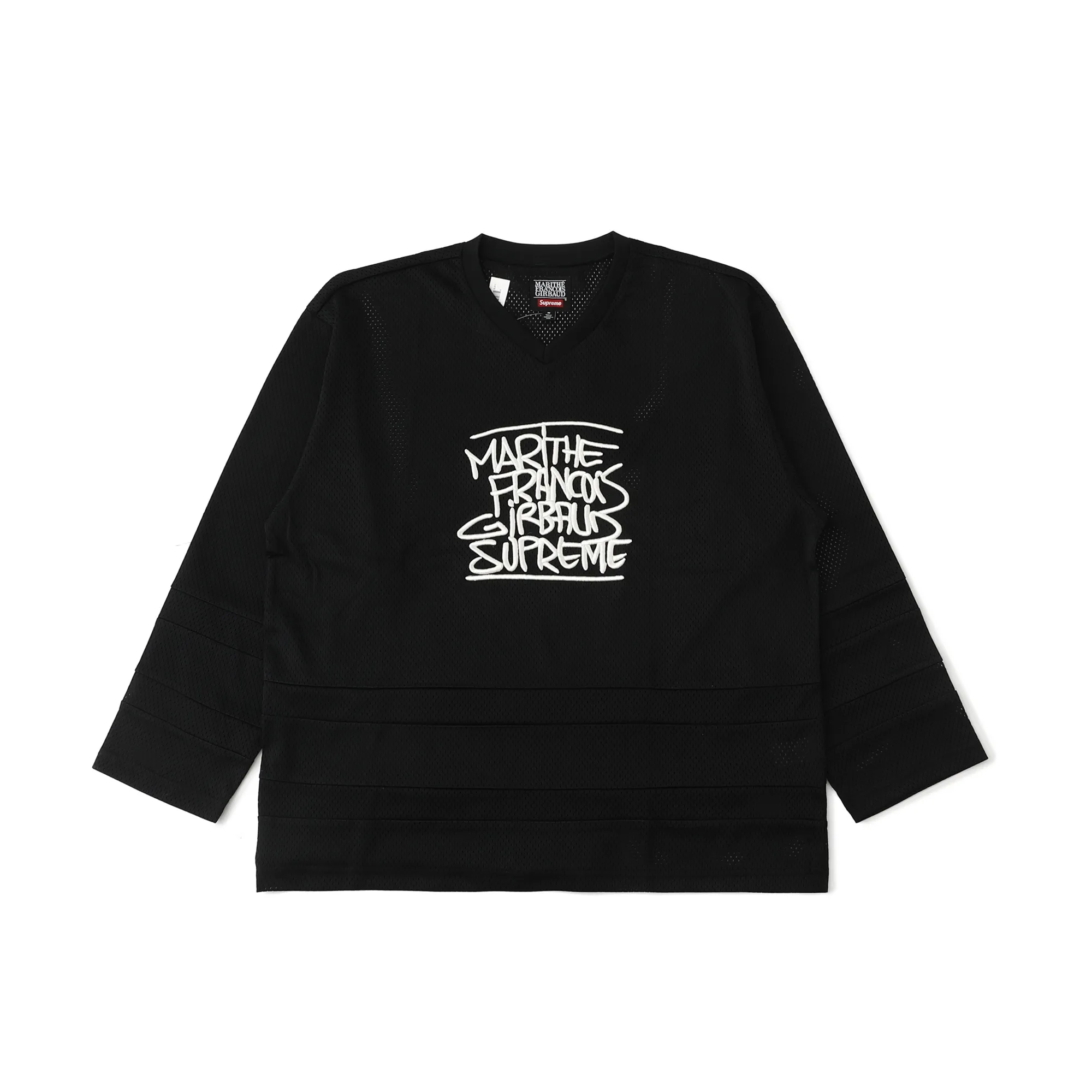 S634💰p230 Supreme Marithé François Girbaud co-branded loose mesh American ice hockey jersey with logo embroidered on the chest. Same style for men and women. 250g mesh fabric. Customized accessories. Complete. Color: black. White. Loose fit. Size: S M L 57 M 73 122 55 58 L 75 126 57 59 XL 77 130 59 60