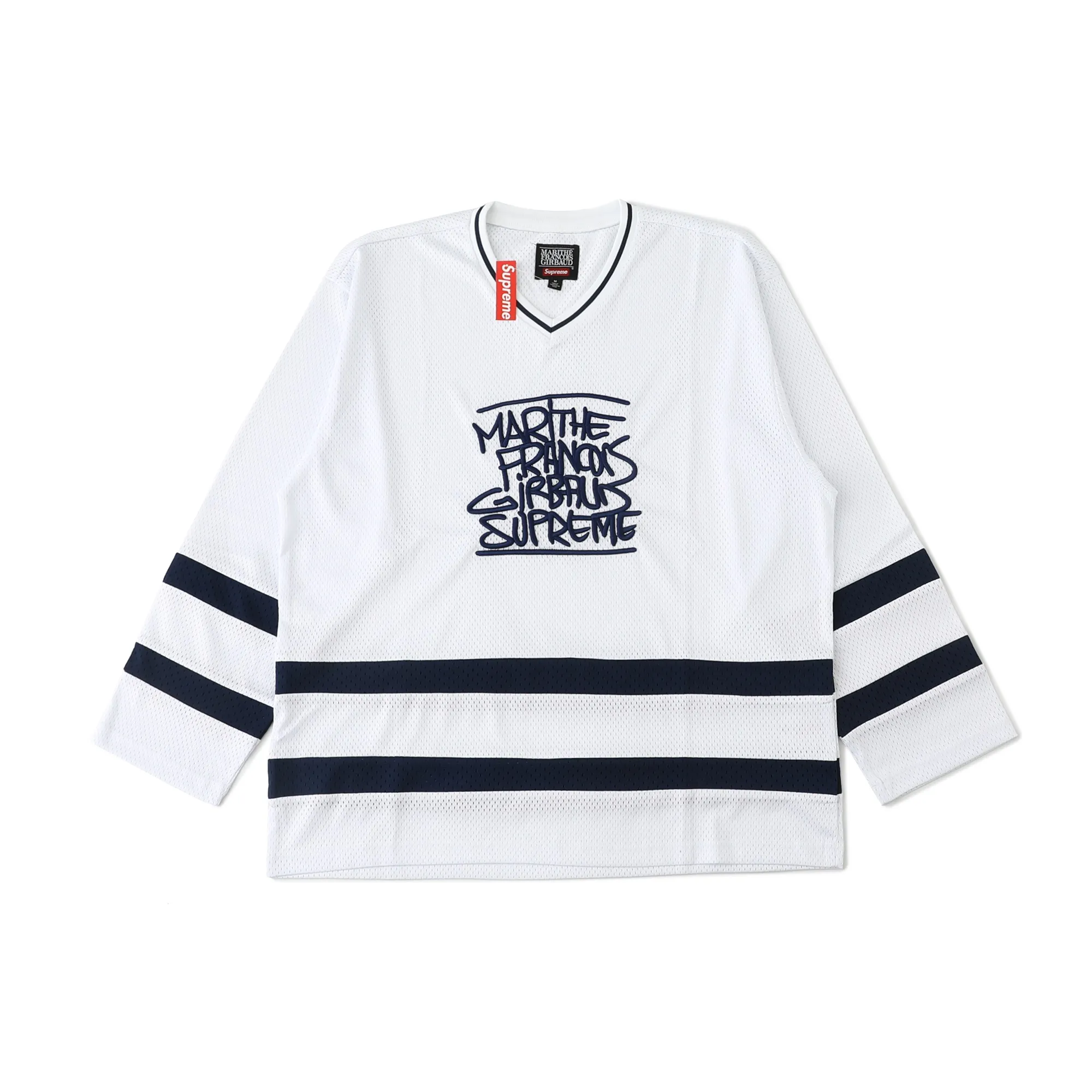 S634💰p230 Supreme Marithé François Girbaud co-branded loose mesh American ice hockey jersey with logo embroidered on the chest. Same style for men and women. 250g mesh fabric. Customized accessories. Complete. Color: black. White. Loose fit. Size: S M L 57 M 73 122 55 58 L 75 126 57 59 XL 77 130 59 60