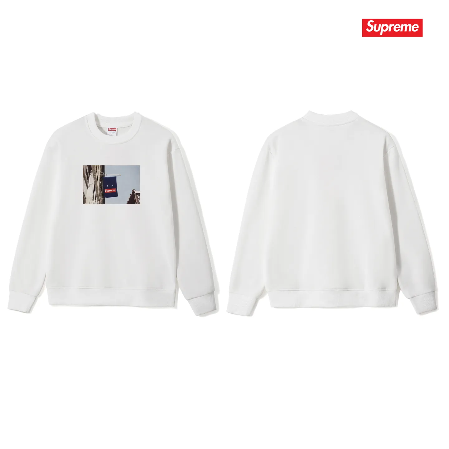 Style No. S1005 #terryp150💰 Velvet 160💰 Supreme FW19 Week 1 Banner Tee round neck sweatshirt Made of 400g large terry (drop shoulder large version) fabric, soft texture and no pilling Imported environmentally friendly printing glue The pattern is bright and three-dimensional Quality💥Same style for men and women The upper body is fashionable Color: black white gray Size: S M L XL XXL