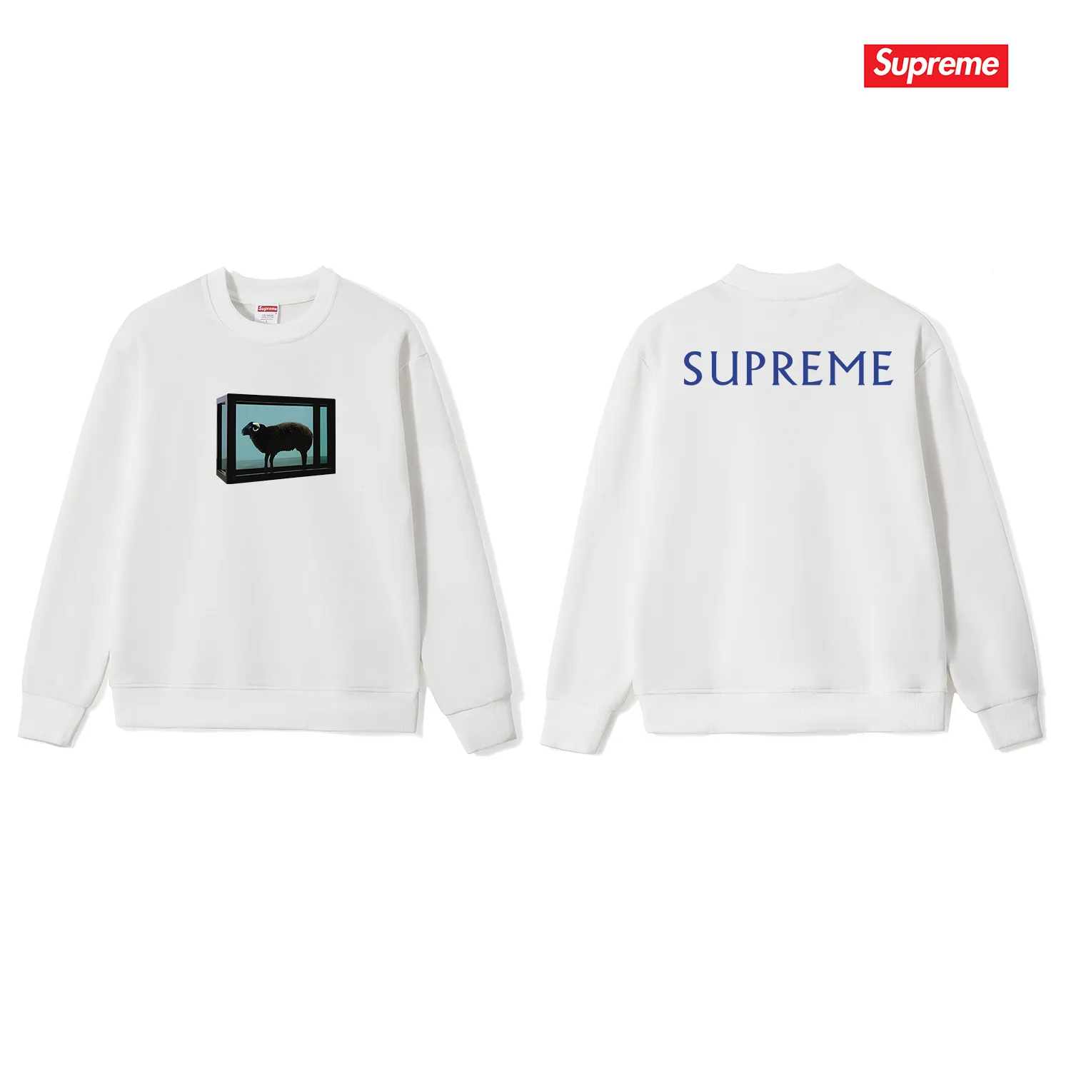 Style No. S1143 #terry p150💰 Plus velvet 160💰 SUPREME retro niche trendy brand sheep print round neck sweatshirt Made of 400g large terry (drop shoulder large version) fabric, soft texture and no pilling Imported environmentally friendly printing glue The pattern is bright and three-dimensional Quality 💥Same style for men and women The upper body is trendy Color: black white gray Size: S M L XL XXL