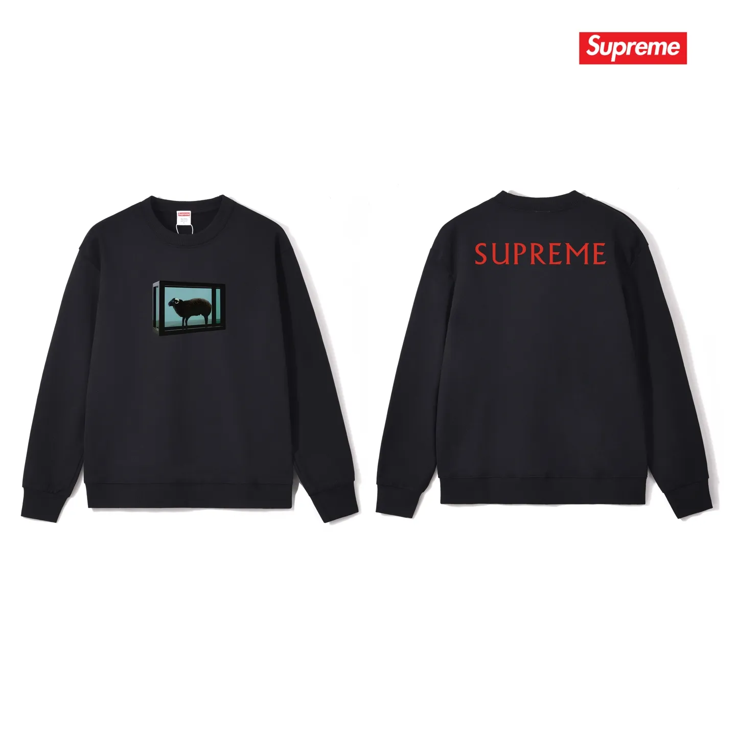 Style No. S1143 #terry p150💰 Plus velvet 160💰 SUPREME retro niche trendy brand sheep print round neck sweatshirt Made of 400g large terry (drop shoulder large version) fabric, soft texture and no pilling Imported environmentally friendly printing glue The pattern is bright and three-dimensional Quality 💥Same style for men and women The upper body is trendy Color: black white gray Size: S M L XL XXL