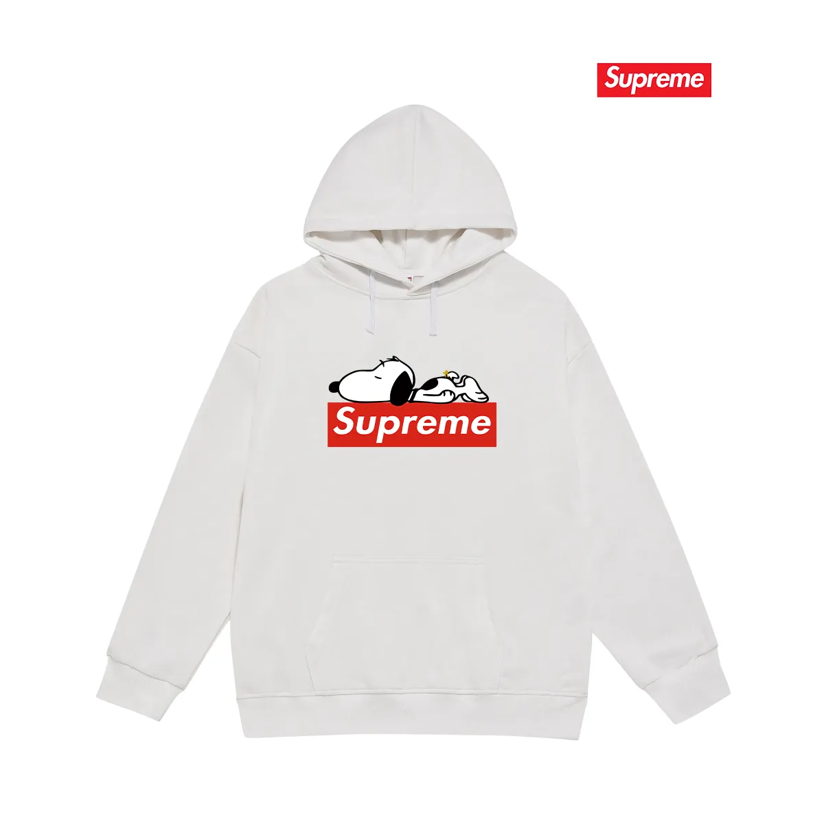Style No. S2166 #terry P160💰 Velvet P170💰 Sup Internet celebrity Snoopy print hooded sweatshirt Made of 400g large terry 430g silver fox velvet (drop shoulder large version) fabric, soft texture and no pilling Imported environmentally friendly printing glue The pattern is bright and three-dimensional Quality 💥Same style for men and women The upper body is trendy Color: black white gray Size: S M L XL XXL