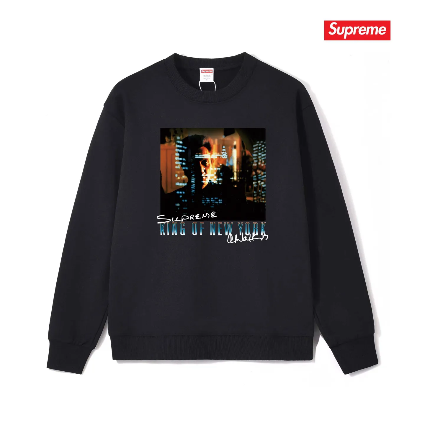 Style No. S1113 #terry p150💰 Velvet 160💰 Supreme SS19 Christopher Walken King Of NewYorkTee Navy New York King of New York printed round neck sweatshirt Made of 400 grams of large terry (drop shoulder large version) fabric, soft texture and no pilling Imported environmentally friendly printing glue The pattern is bright and three-dimensional Quality 💥Same style for men and women The upper body is trendy Color: black white gray Size: S M L XL XXL