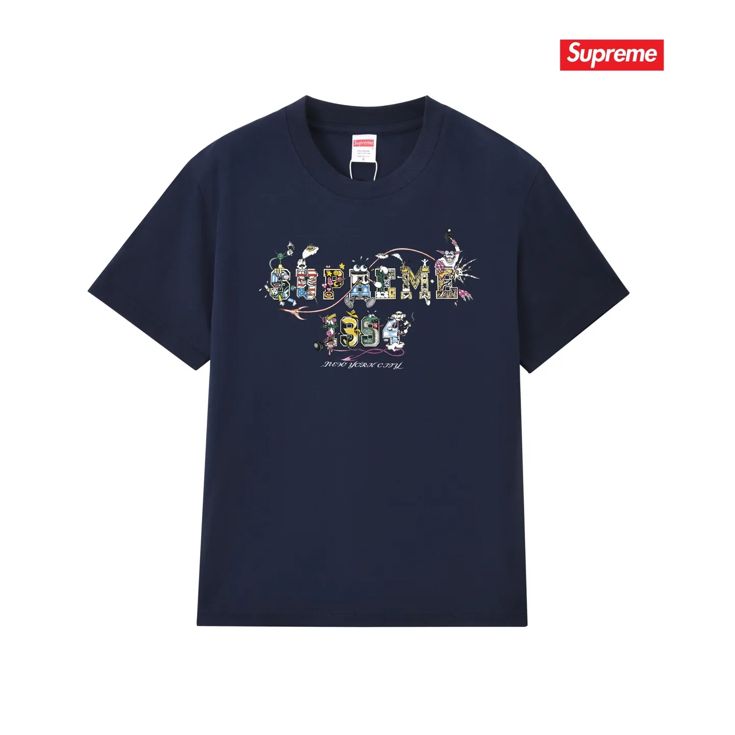 S165 P110💰 Sup SS24 summer T-shirt series WEEK19 cartoon logo letter printed pure cotton round neck short-sleeved T-shirt. Loose fit. Made of 260g combed cotton double yarn. From fabric to accessories, all three standards are complete and follow ZP. Imported Matsui company's slurry printing will never crack. The whole piece adopts three-needle five-thread technology. The collar-shoulder seam-sleeve seam is double-lined, which looks more three-dimensional and textured.) The same process as the original version, classic version Feel free to compare zp. The whole piece adopts three-needle five-thread craftsmanship (neckline-shoulder seam-sleeve seam double thread, which looks more three-dimensional and textured). It has the same craftsmanship as the original original, classic version. Color: black, white, light gray, navy blue, pink. Size: S M L XL XXL