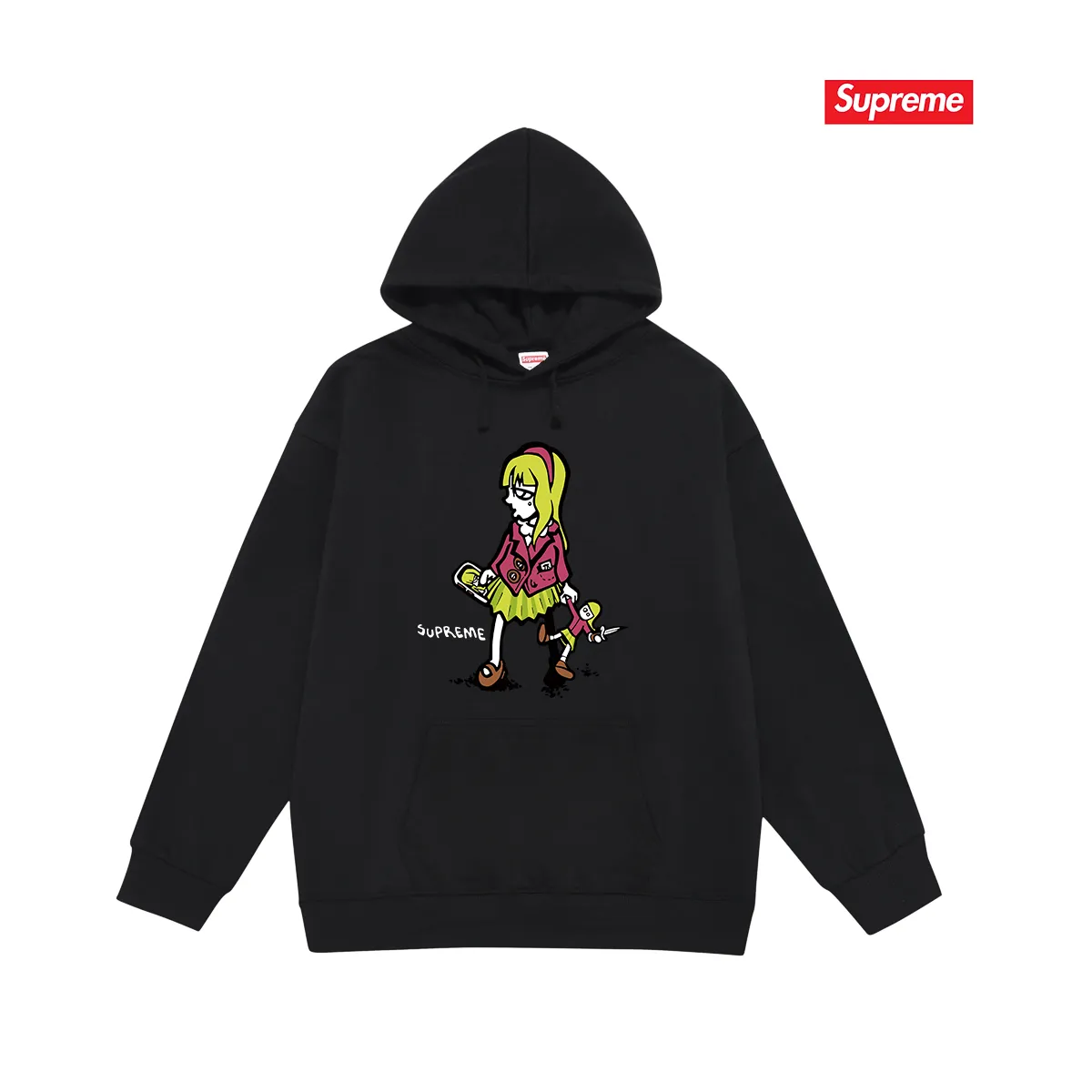 Style No. S2134 #terry P160💰 Velvet P170💰 Supreme 19SS Suzie Switchblade Tee Suzie little girl printed hooded sweatshirt Made of 400g large terry 430g silver fox velvet (drop shoulder large version) fabric, soft texture and no pilling Imported environmentally friendly printing glue The pattern is bright and three-dimensional Quality 💥Same style for men and women The upper body is trendy Color: black white gray Size: S M L XL XXL