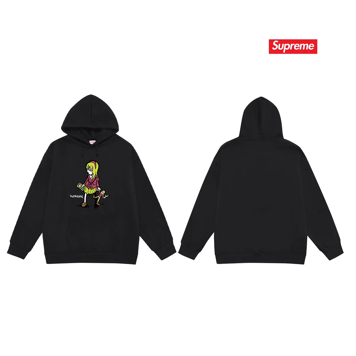 Style No. S2134 #terry P160💰 Velvet P170💰 Supreme 19SS Suzie Switchblade Tee Suzie little girl printed hooded sweatshirt Made of 400g large terry 430g silver fox velvet (drop shoulder large version) fabric, soft texture and no pilling Imported environmentally friendly printing glue The pattern is bright and three-dimensional Quality 💥Same style for men and women The upper body is trendy Color: black white gray Size: S M L XL XXL