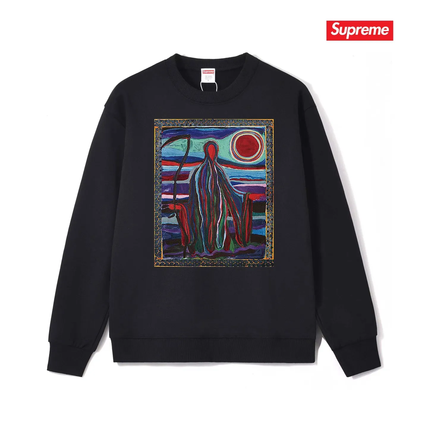 Style No. S1040 #terryp150💰 Velvet 160💰 Supreme SS19 Reaper Tee Reaper print crew neck sweatshirt Made of 400g large terry (drop shoulder large version) fabric, soft and non-pilling texture, imported environmentally friendly printing glue, bright and three-dimensional pattern, quality 💥unisex style, trendy upper body, color: black, white, gray, size: S M L XL XXL