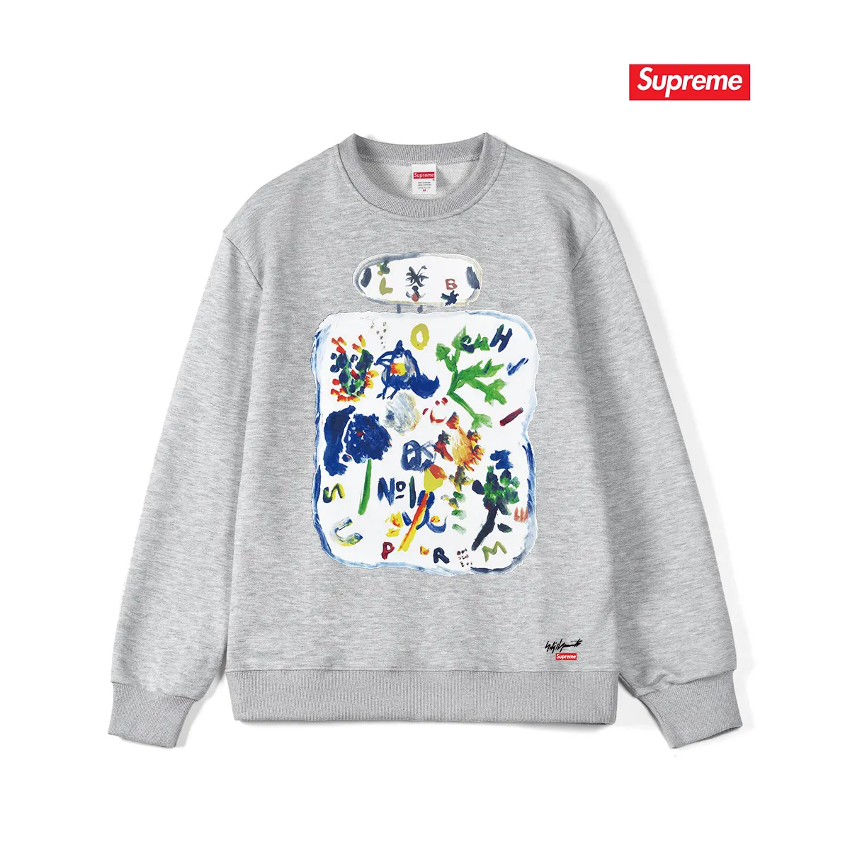 Style No. S1043 #terry p150💰 Velvet 160💰 Supreme x yohji yamamoto Yohji Yamamoto FW22 Week 4 Paint tee joint model Cartoon printed round neck sweatshirt Made of 400 grams of large terry (off-the-shoulder large version) fabric The texture is soft and non-pilling Imported environmentally friendly printing glue The pattern is bright and three-dimensional Quality💥Same style for men and women The upper body is trendy Color: black White Gray Size: S M L XL XXL