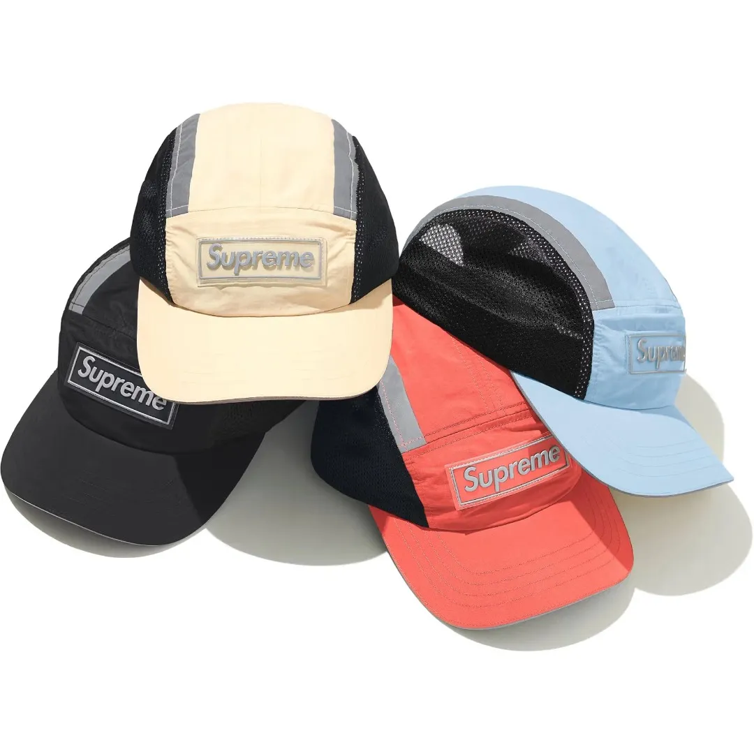 N110💰p150 Sup Side Mesh Camp Cap46M Reflective Side Mesh Baseball Cap Peaked Cap Black Apricot Red Blue