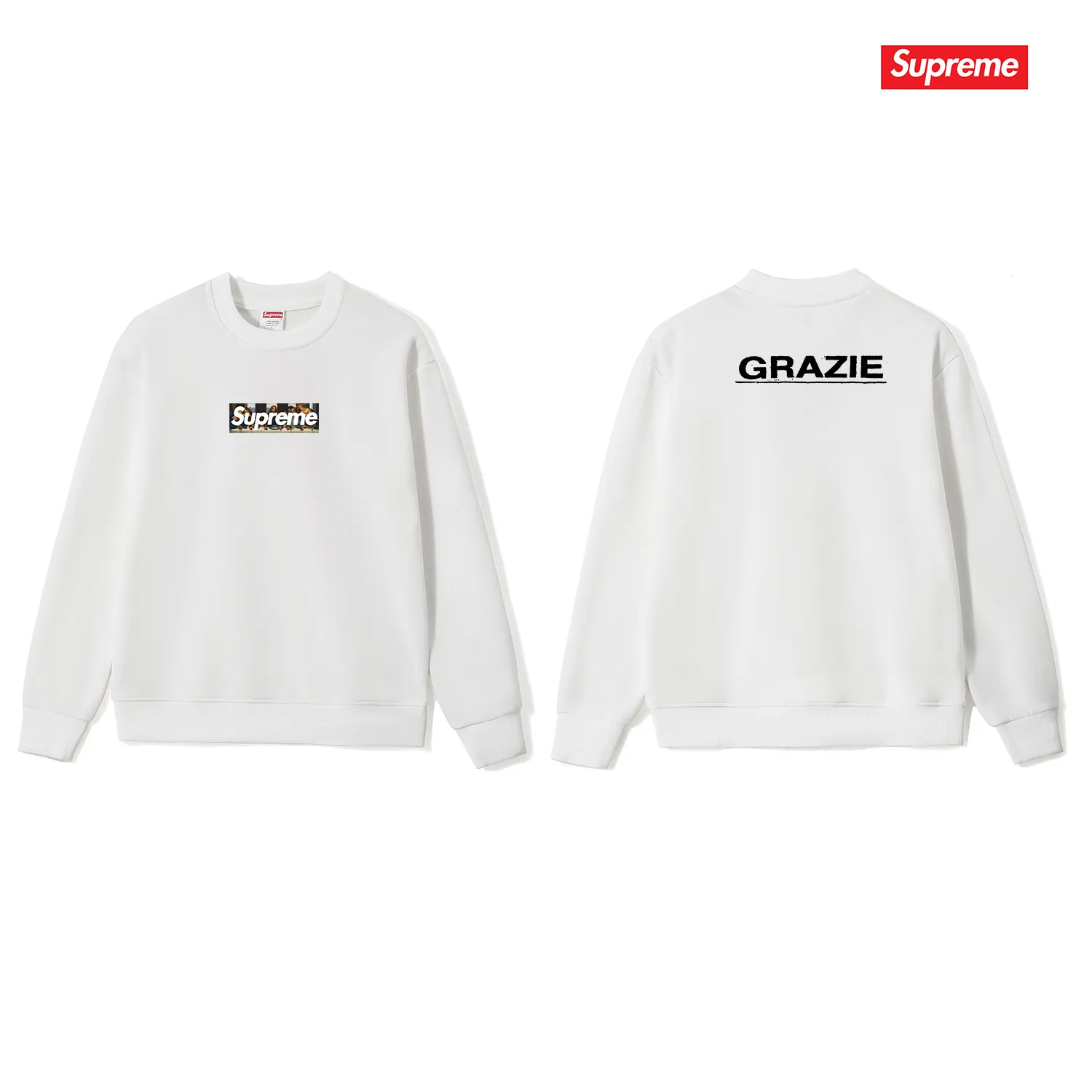 Style No. S1072 #terry p150💰 Velvet 160💰 Supreme Week 11 Milan Last Supper Milan opening limited Da Vinci The Last Supper round neck sweatshirt Made of 400 grams of large terry (drop shoulder large version) fabric, soft texture and no pilling Imported environmentally friendly printing glue The pattern is bright and three-dimensional Quality 💥Same style for men and women The upper body is trendy Color: black white gray Size: S M L XL XXL