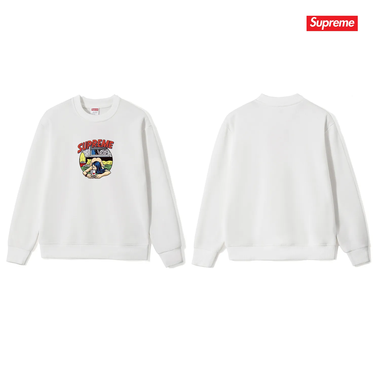 Style No. S1132 #terry p150💰 Velvet 160💰 Sup 80SS BEDROOM Bedroom Comic Girl Recumbent Round Neck Sweater Made of 400g large terry (drop shoulder large version) fabric, soft texture and no pilling Imported environmentally friendly printing glue The pattern is bright and three-dimensional Quality 💥Same style for men and women The upper body is trendy Color: Black White Gray Size: S M L XL XXL