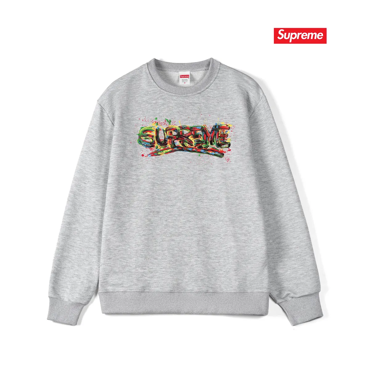 Style No. S1224 #terry p150💰 Velvet 160💰 Sup 70SS Paint Logo Tee Season Spray Paint Graffiti Round Neck Sweater Made of 400g large terry (drop shoulder large version) fabric, soft texture and no pilling Imported environmentally friendly printing glue The pattern is bright and three-dimensional Quality 💥Same style for men and women The upper body is trendy Color: Black White Gray Size: S M L XL XXL