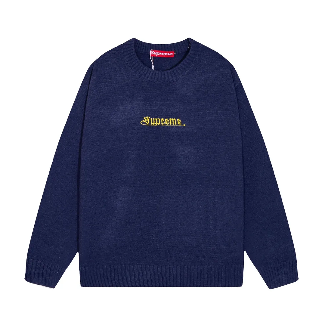 P300 Supreme new embroidered letter logo round neck wool knitted sweater Color: White Black Blue Pink Size: S M L XL XXL
