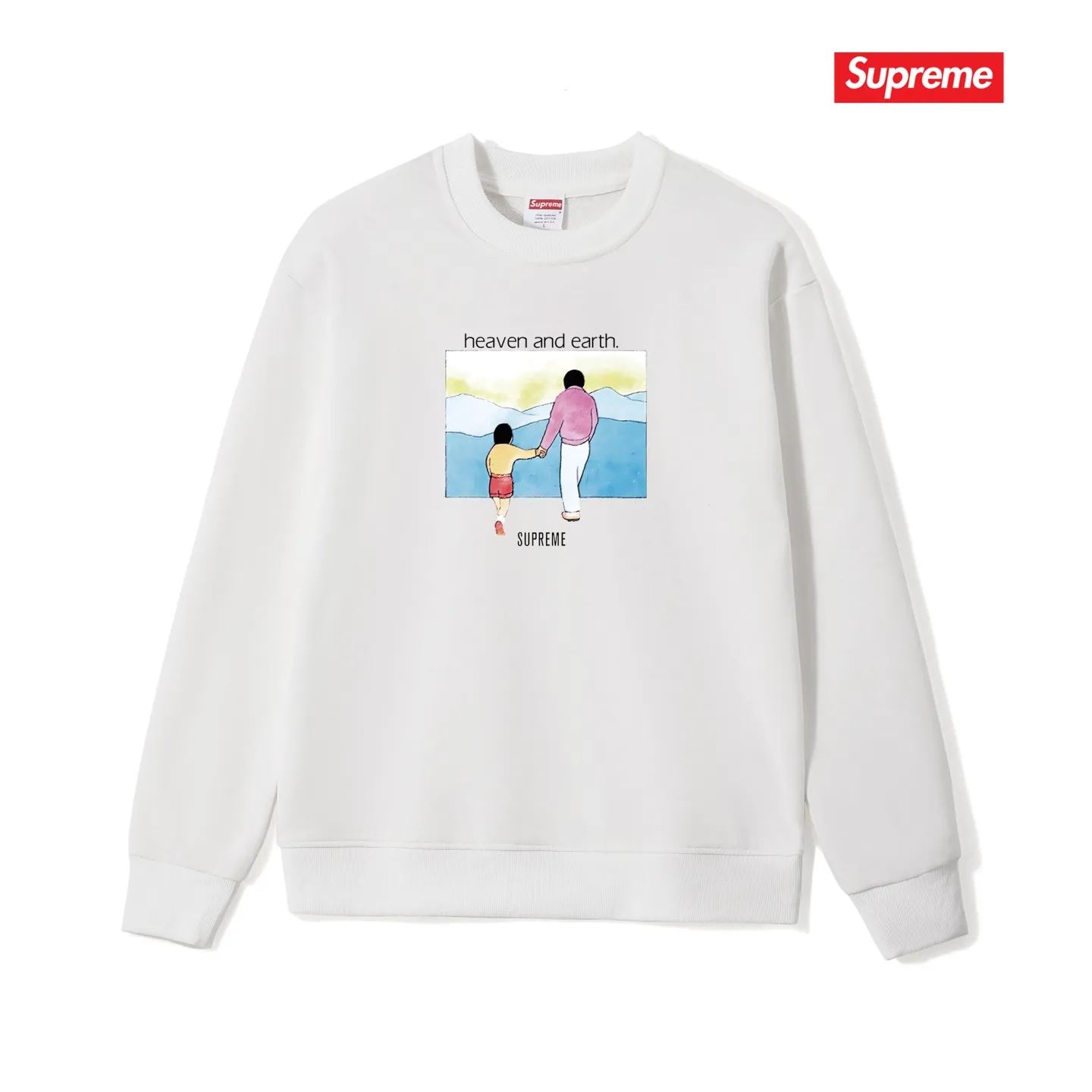 Style No. S1013 #terryp150💰 Velvet 160💰 Supreme FW19 Week 1 Heaven and Earth Tee printed round neck sweatshirt Made of 400g large terry (drop shoulder large version) fabric, soft texture and no pilling Imported environmentally friendly printing glue The pattern is bright and three-dimensional Quality 💥 Same style for men and women The upper body is trendy Color: black white gray Size: S M L XL XXL