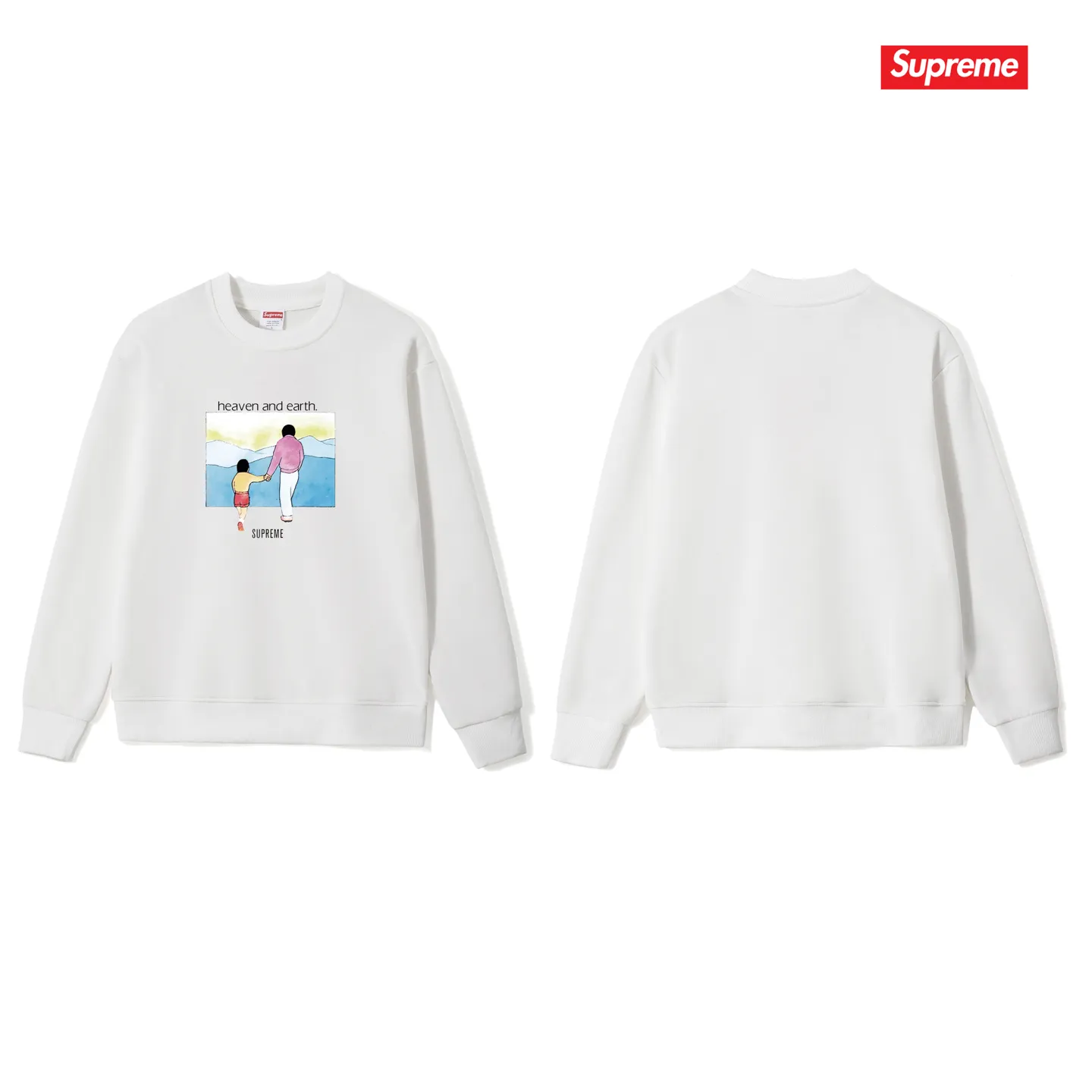 Style No. S1013 #terryp150💰 Velvet 160💰 Supreme FW19 Week 1 Heaven and Earth Tee printed round neck sweatshirt Made of 400g large terry (drop shoulder large version) fabric, soft texture and no pilling Imported environmentally friendly printing glue The pattern is bright and three-dimensional Quality 💥 Same style for men and women The upper body is trendy Color: black white gray Size: S M L XL XXL