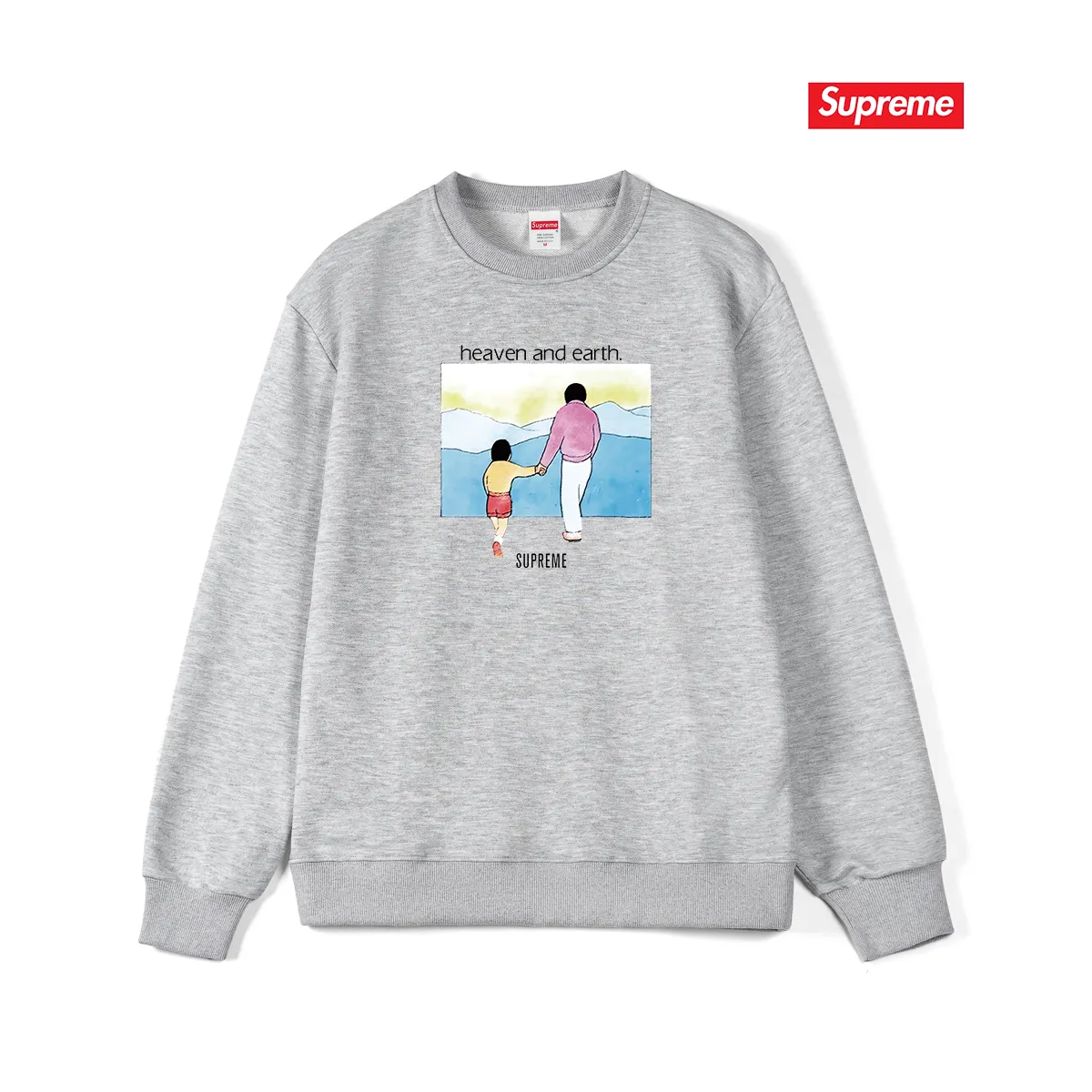 Style No. S1013 #terryp150💰 Velvet 160💰 Supreme FW19 Week 1 Heaven and Earth Tee printed round neck sweatshirt Made of 400g large terry (drop shoulder large version) fabric, soft texture and no pilling Imported environmentally friendly printing glue The pattern is bright and three-dimensional Quality 💥 Same style for men and women The upper body is trendy Color: black white gray Size: S M L XL XXL