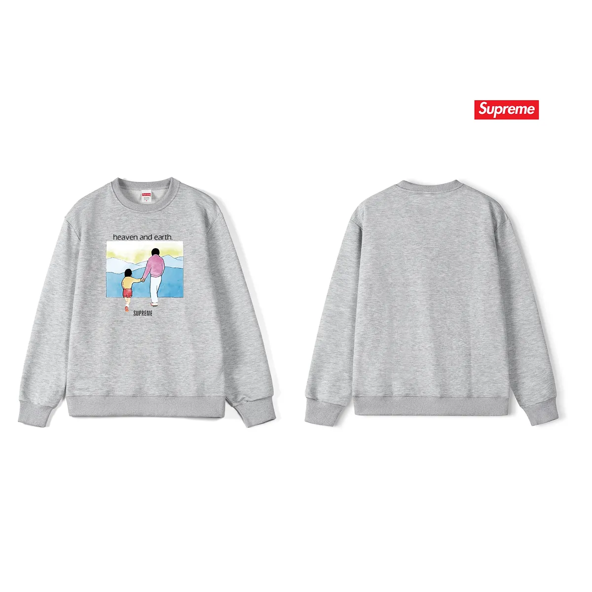 Style No. S1013 #terryp150💰 Velvet 160💰 Supreme FW19 Week 1 Heaven and Earth Tee printed round neck sweatshirt Made of 400g large terry (drop shoulder large version) fabric, soft texture and no pilling Imported environmentally friendly printing glue The pattern is bright and three-dimensional Quality 💥 Same style for men and women The upper body is trendy Color: black white gray Size: S M L XL XXL