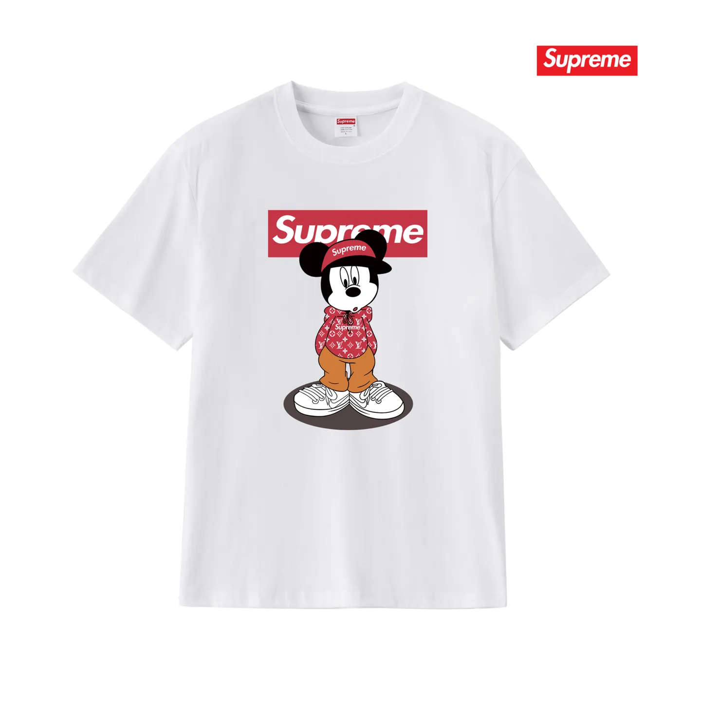 S235 P110💰 Supreme 2025 new Disney Mickey Mouse co-branded short-sleeved T-shirt for men in summer Mickey cartoon, loose fit, using 260 grams of combed cotton double yarn, all three standards from fabrics to accessories, ZP, imported Matsui company slurry printing will never crack, the whole piece adopts three-needle five-thread process. The neckline-shoulder seam-sleeve seam is double-lined, which looks more three-dimensional and textured) and the original version has the same craftsmanship and classic version. Feel free to compare zp. The whole piece adopts three-needle five-thread craftsmanship (neckline-shoulder seam-sleeve seam double thread, which looks more three-dimensional and textured). It has the same craftsmanship as the original original, classic version. Color: black, white, light gray, pink, navy. Size: S M L XL XXL